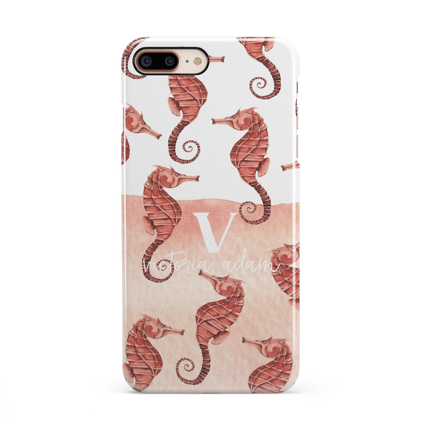 Sea Horse Personalised iPhone 8 Plus 3D Snap Case on Gold Phone
