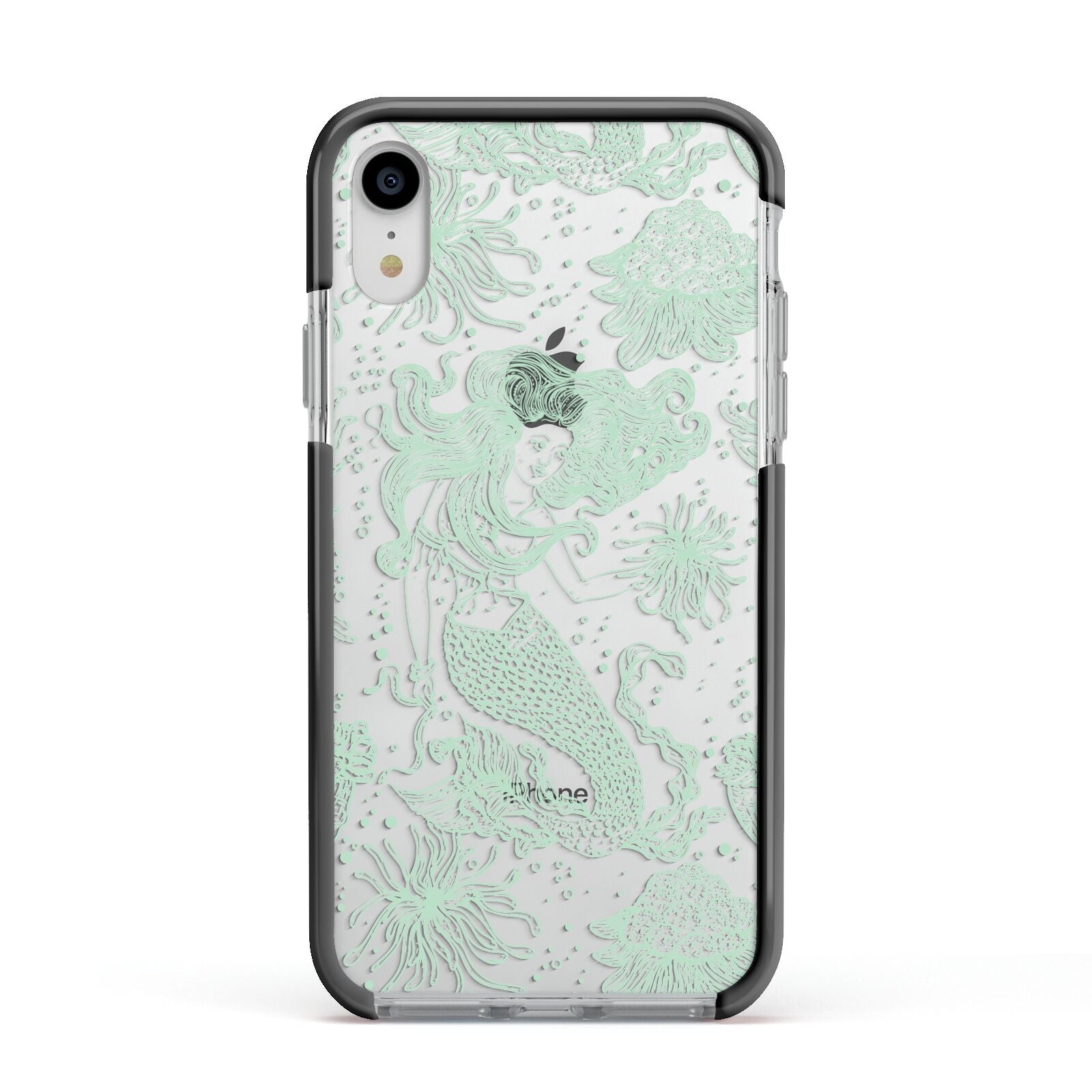 Sea Mermaid Apple iPhone XR Impact Case Black Edge on Silver Phone