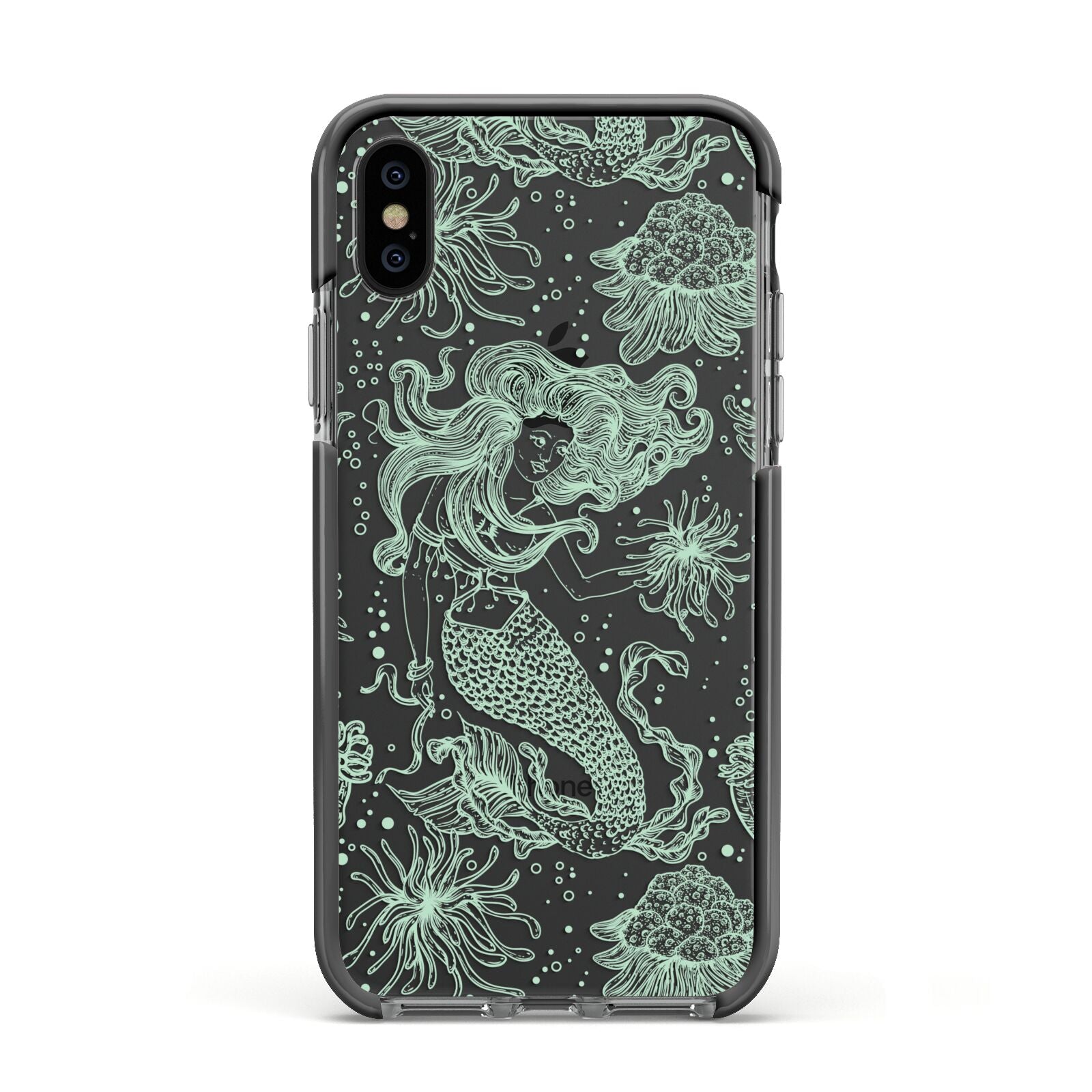 Sea Mermaid Apple iPhone Xs Impact Case Black Edge on Black Phone