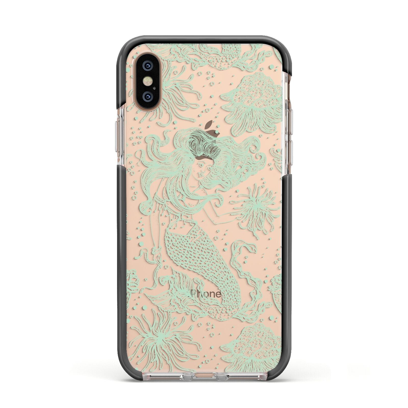 Sea Mermaid Apple iPhone Xs Impact Case Black Edge on Gold Phone