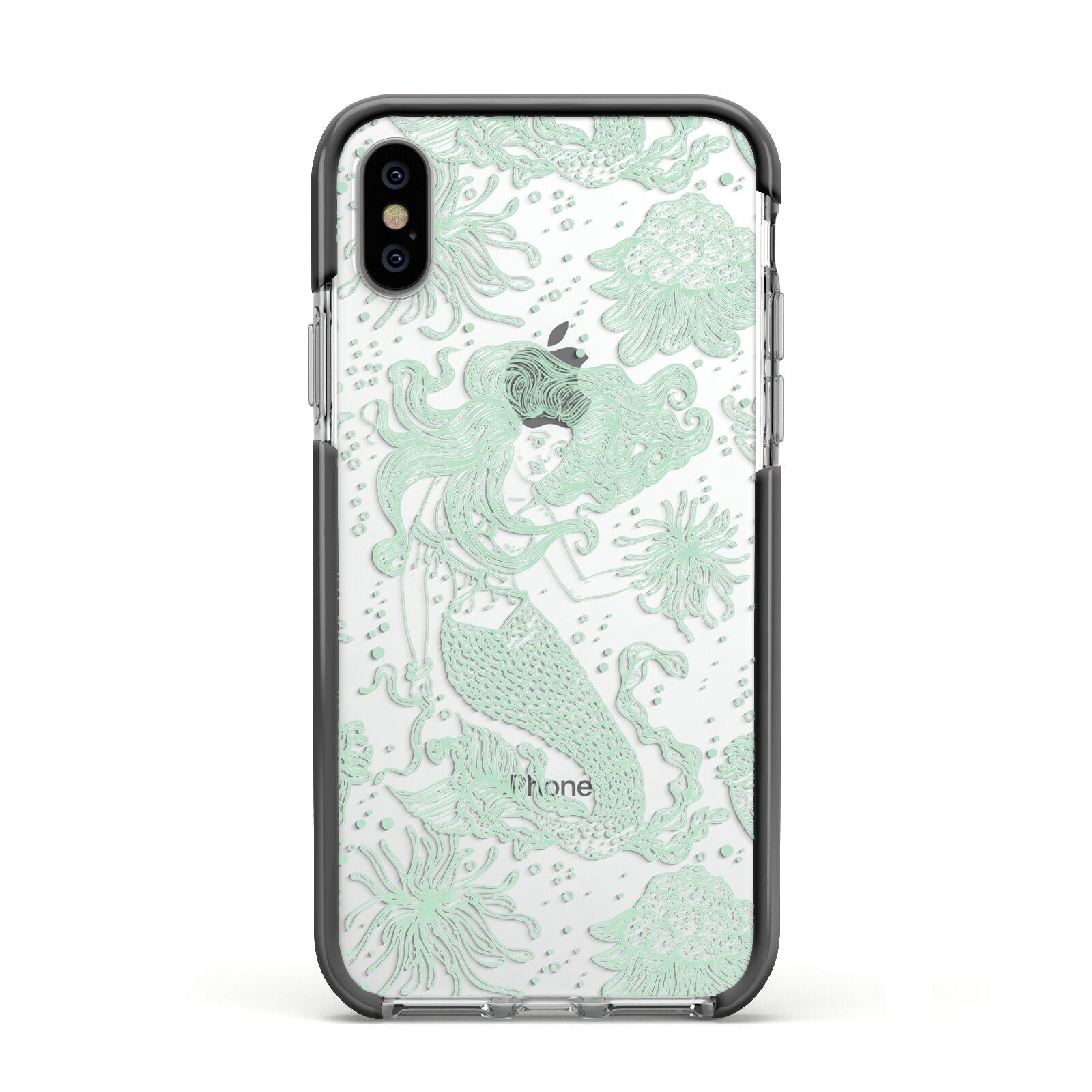 Sea Mermaid Apple iPhone Xs Impact Case Black Edge on Silver Phone