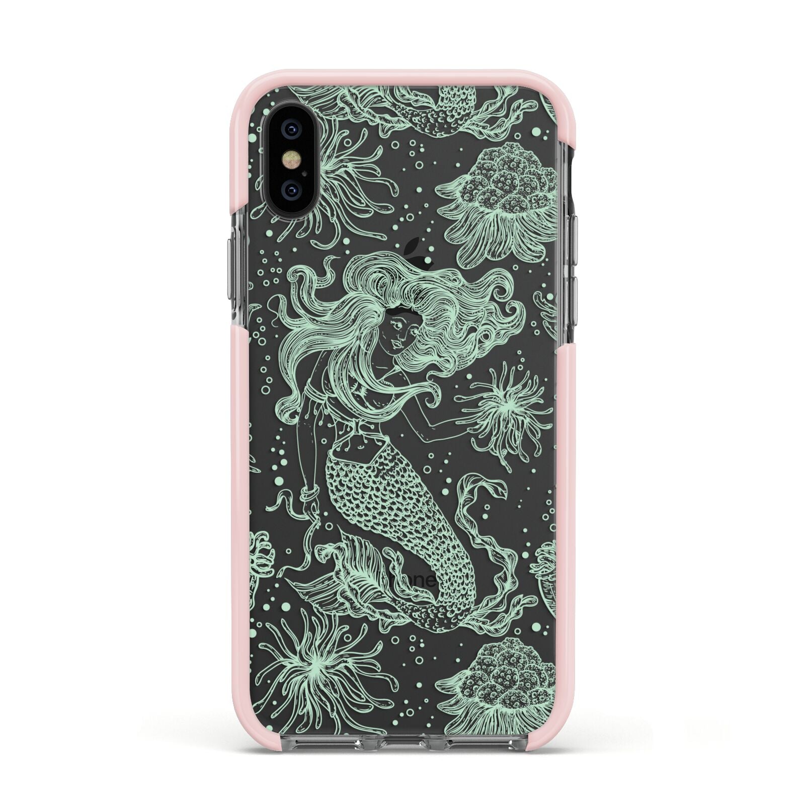 Sea Mermaid Apple iPhone Xs Impact Case Pink Edge on Black Phone