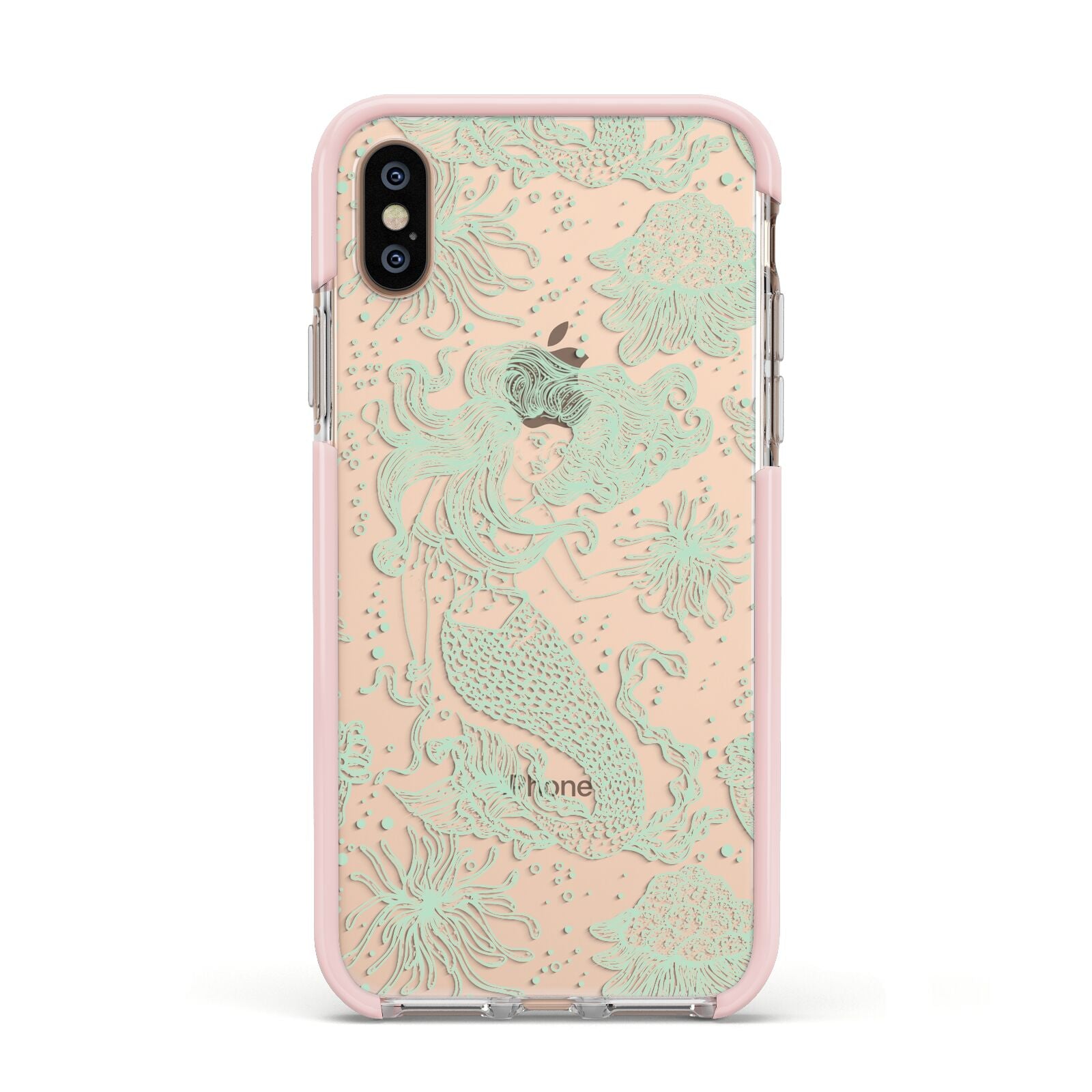 Sea Mermaid Apple iPhone Xs Impact Case Pink Edge on Gold Phone