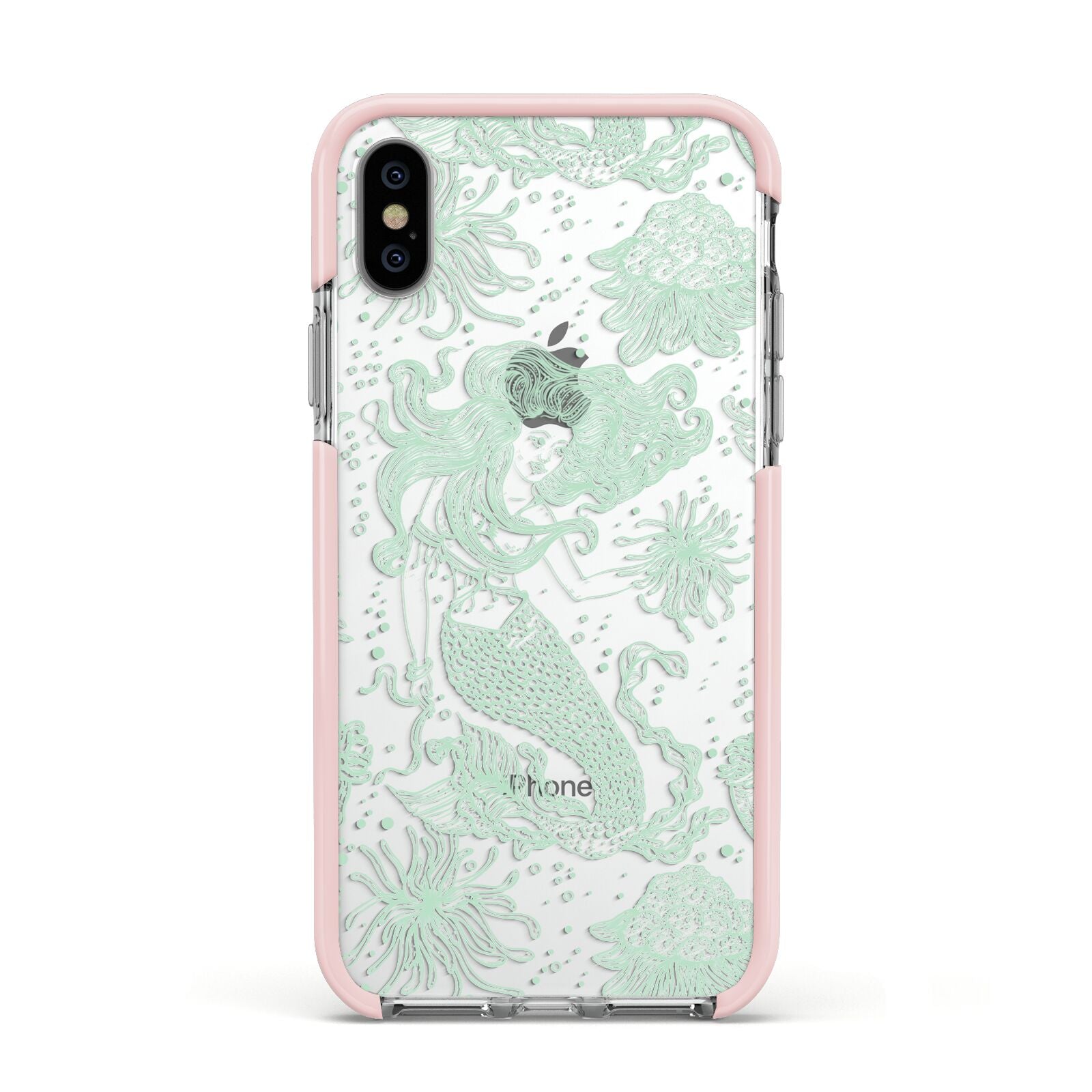 Sea Mermaid Apple iPhone Xs Impact Case Pink Edge on Silver Phone