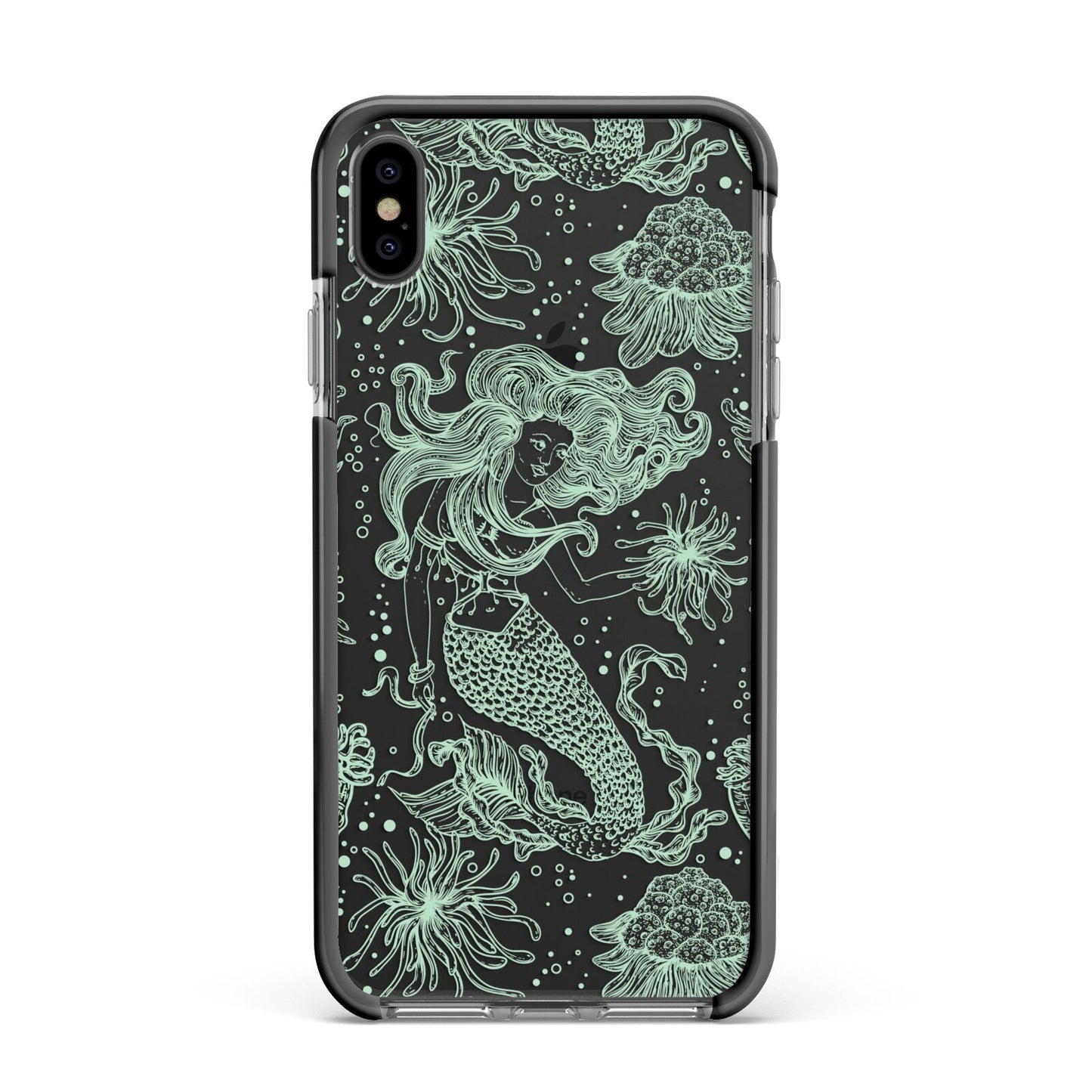 Sea Mermaid Apple iPhone Xs Max Impact Case Black Edge on Black Phone