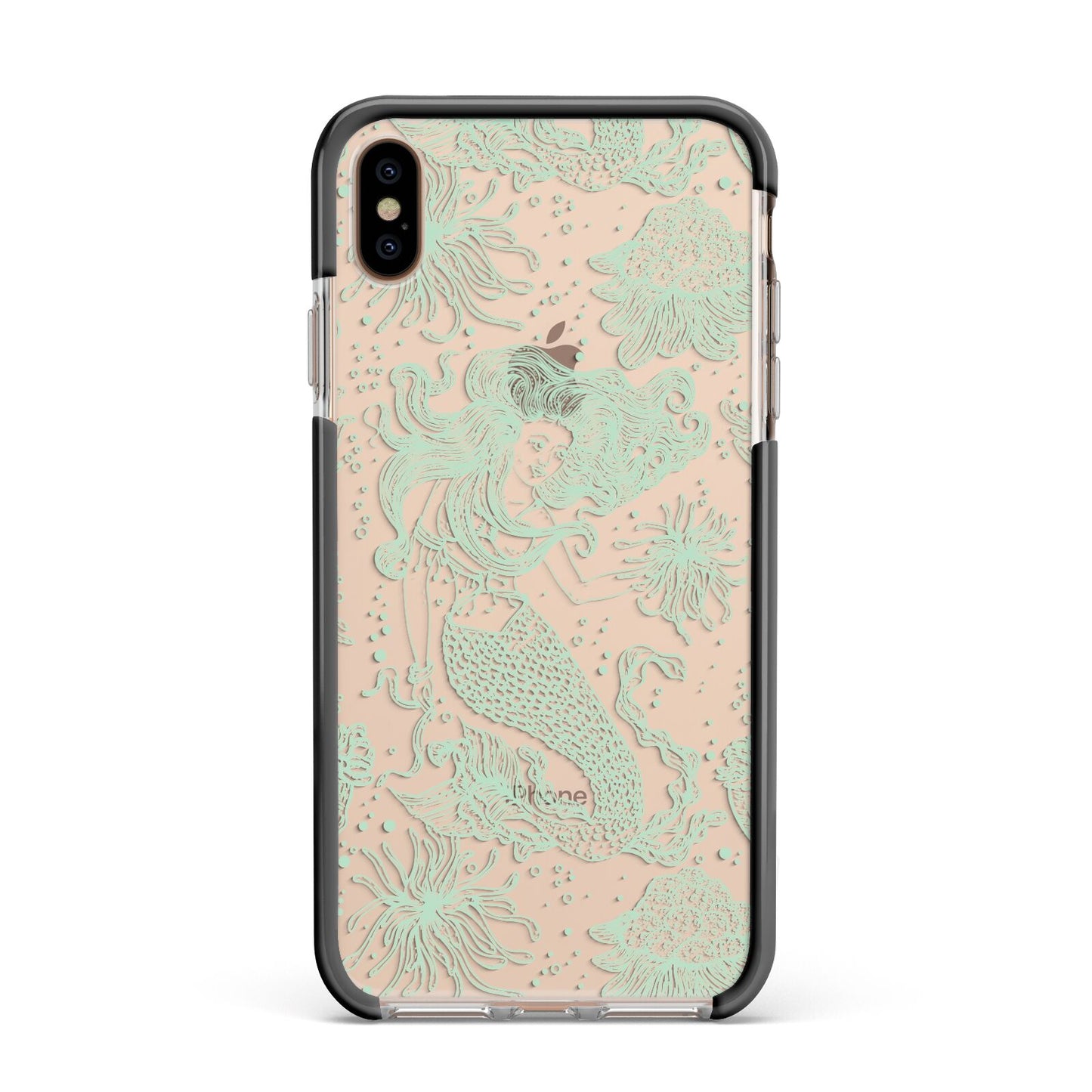 Sea Mermaid Apple iPhone Xs Max Impact Case Black Edge on Gold Phone