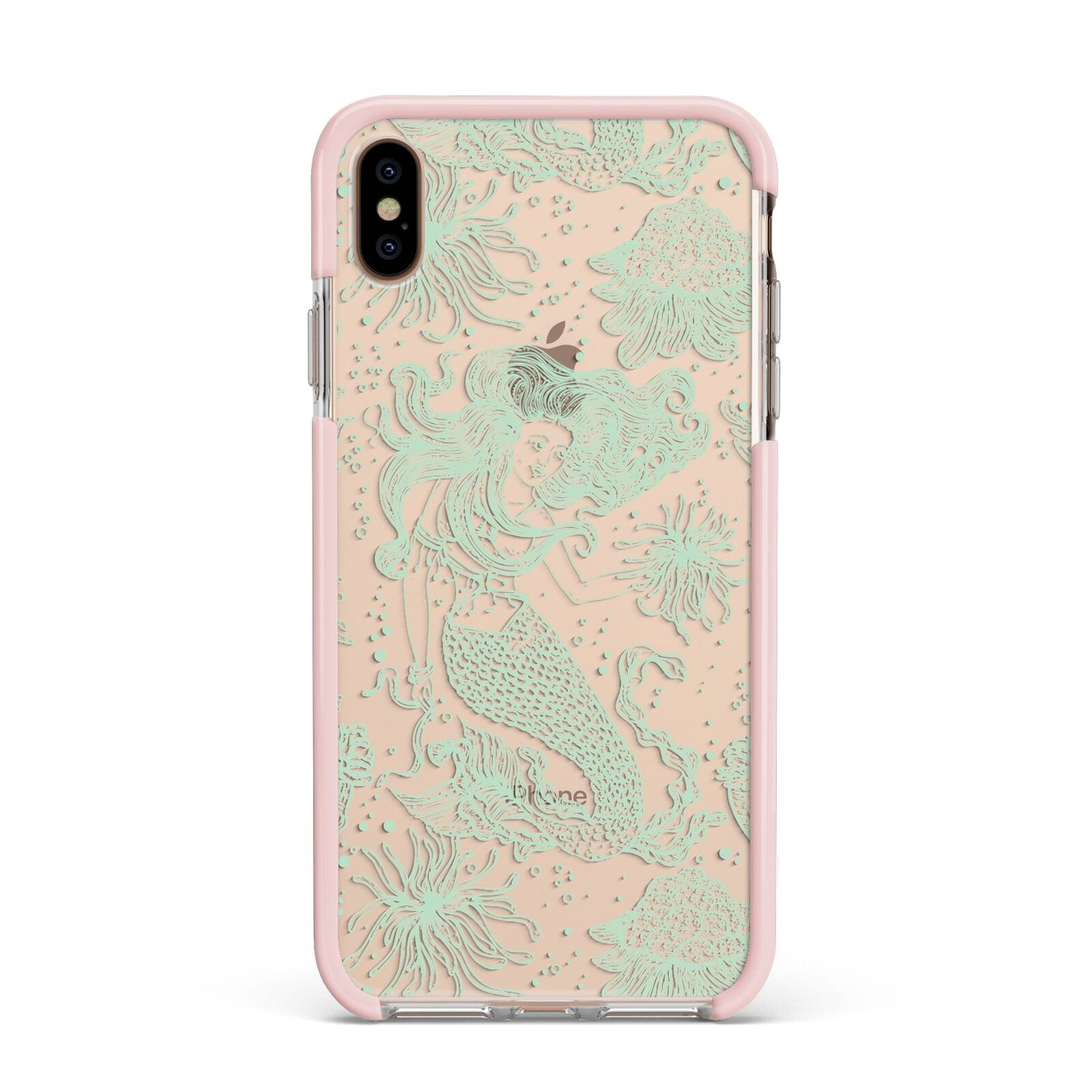 Sea Mermaid Apple iPhone Xs Max Impact Case Pink Edge on Gold Phone