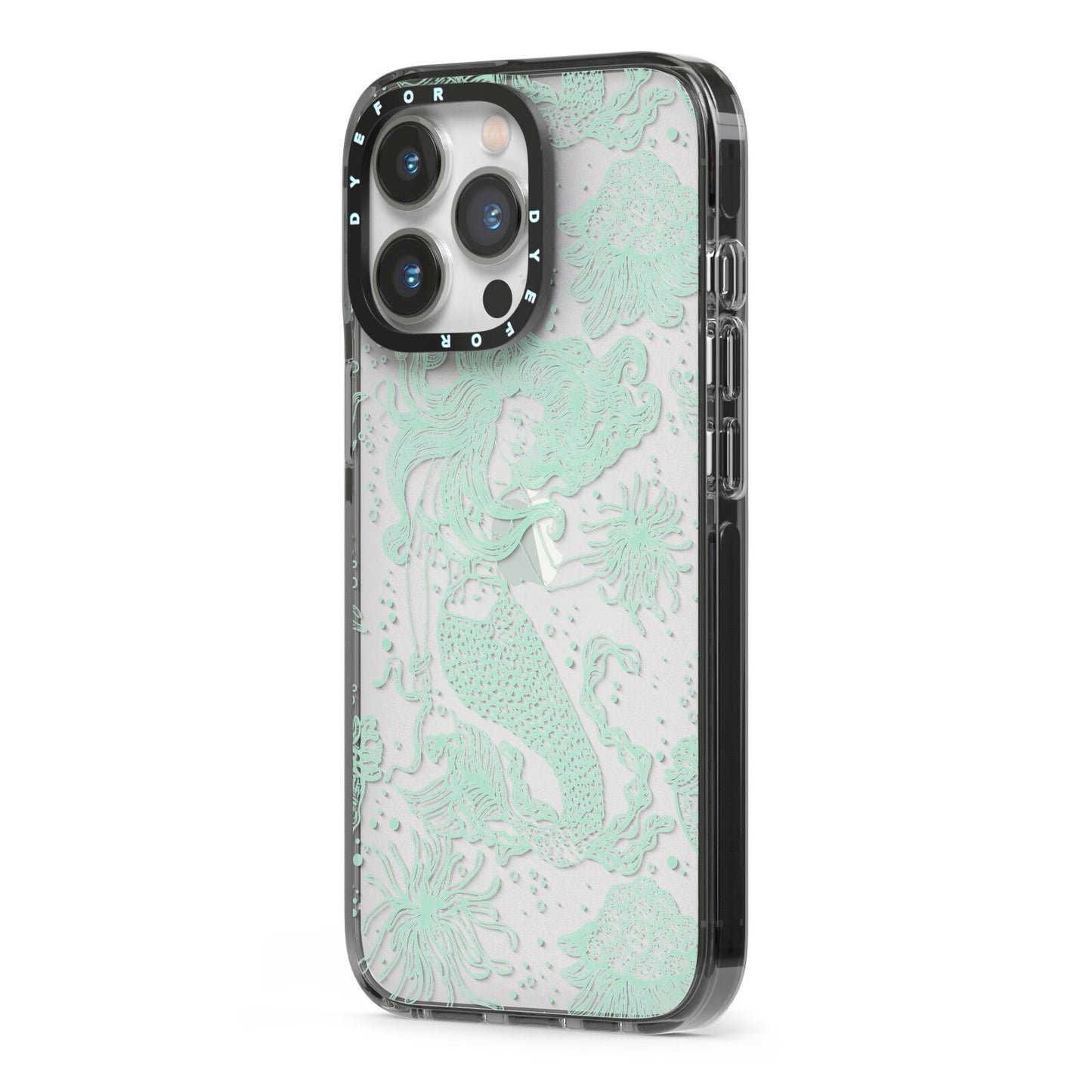 Sea Mermaid iPhone 13 Pro Black Impact Case Side Angle on Silver phone
