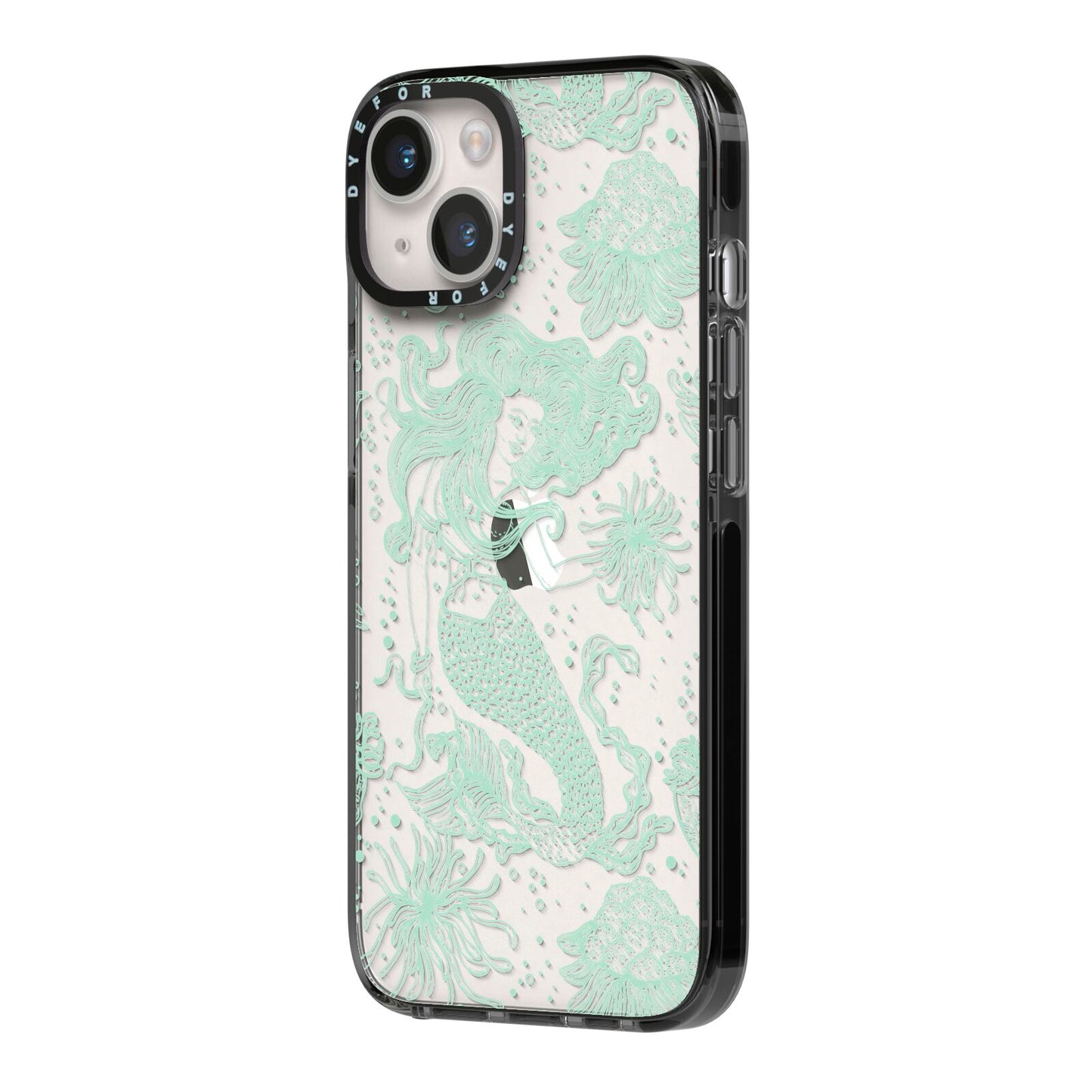 Sea Mermaid iPhone 14 Black Impact Case Side Angle on Silver phone