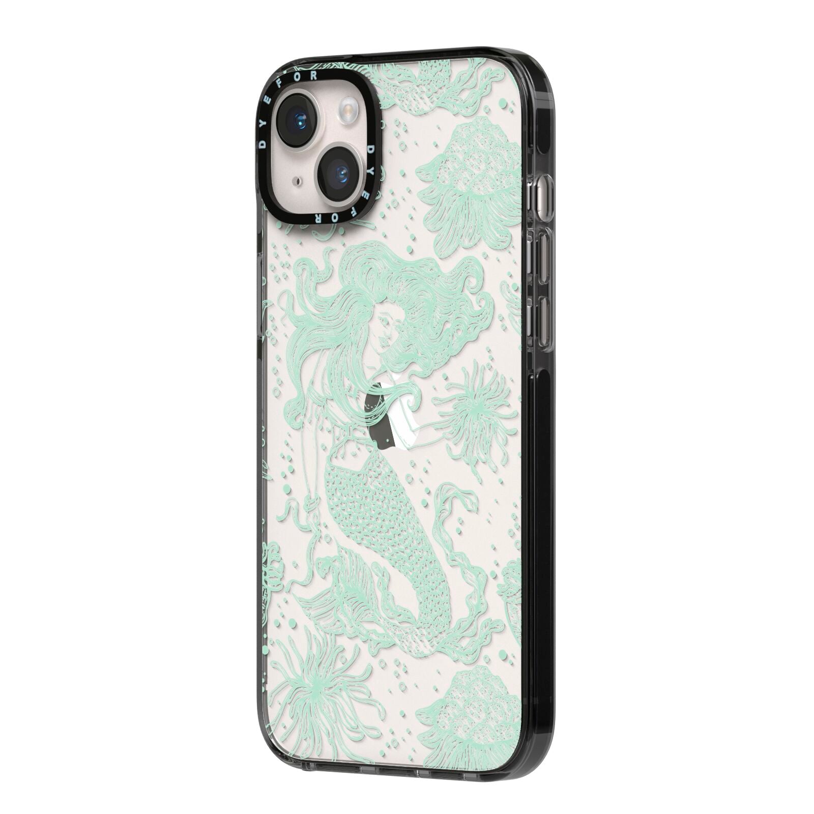 Sea Mermaid iPhone 14 Plus Black Impact Case Side Angle on Silver phone