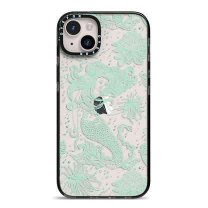 Sea Mermaid iPhone 14 Plus Black Impact Case on Silver phone