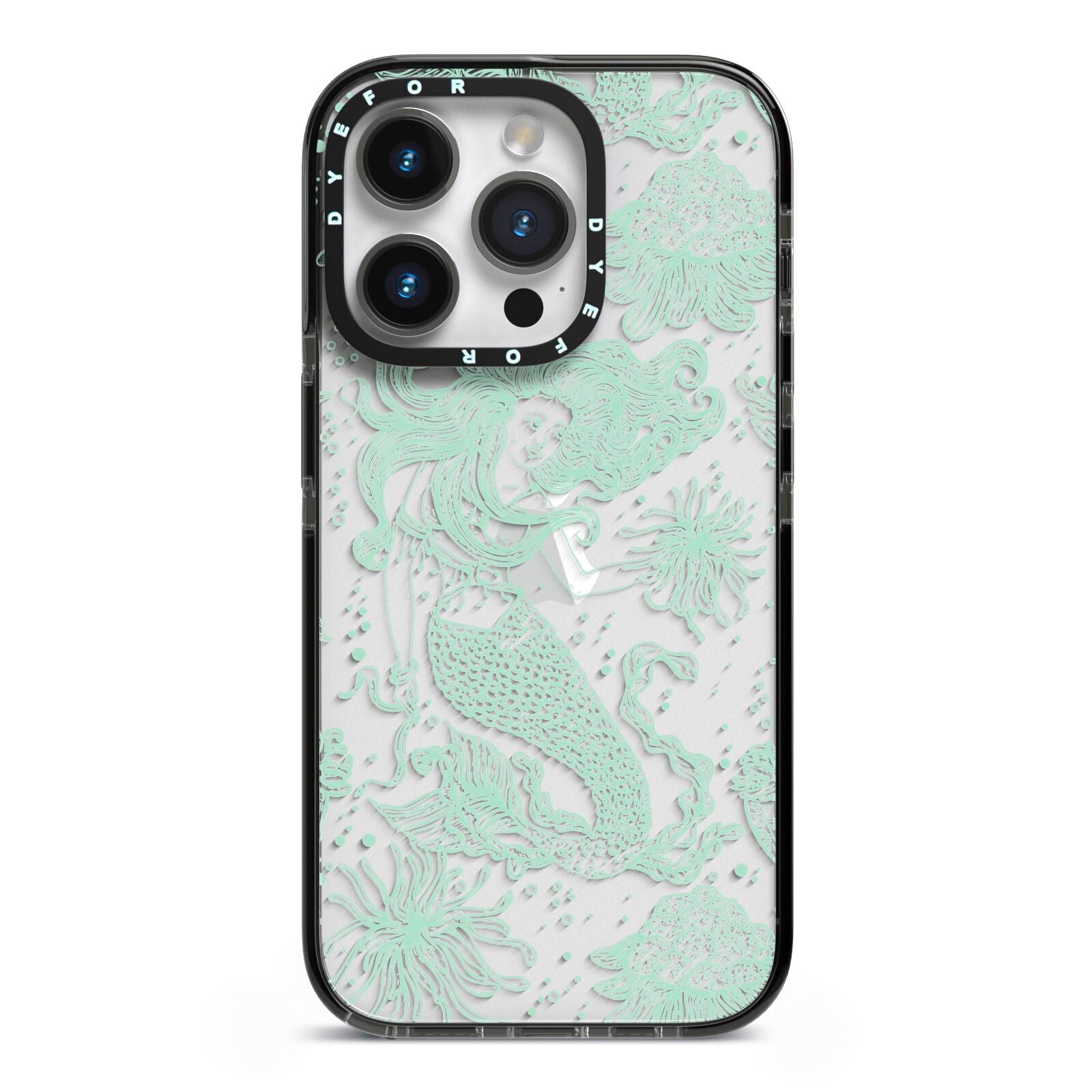 Sea Mermaid iPhone 14 Pro Black Impact Case on Silver phone