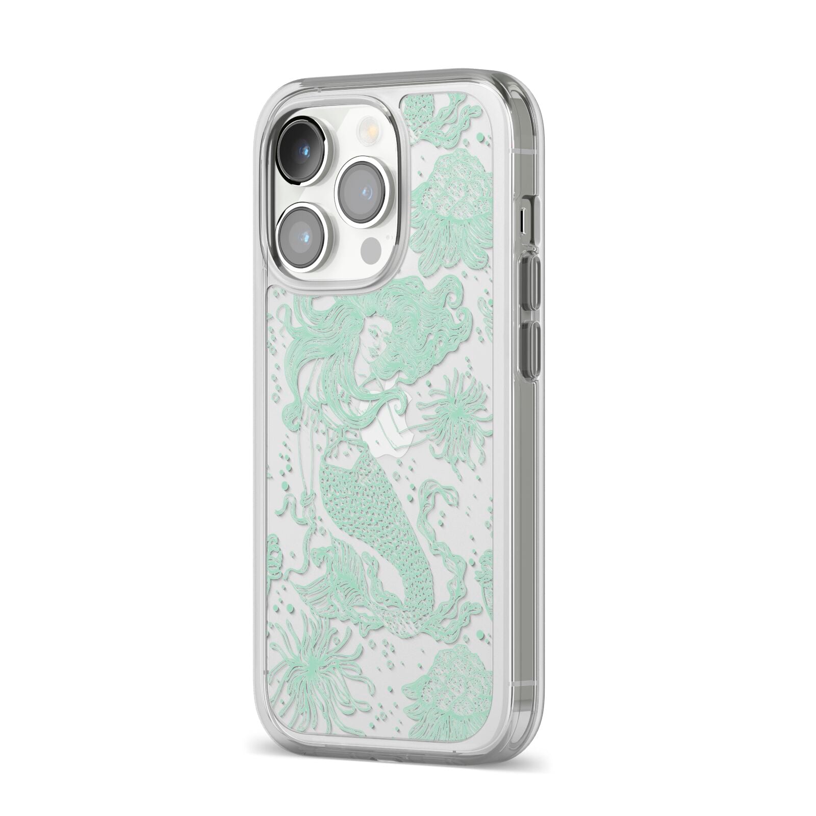 Sea Mermaid iPhone 14 Pro Clear Tough Case Silver Angled Image