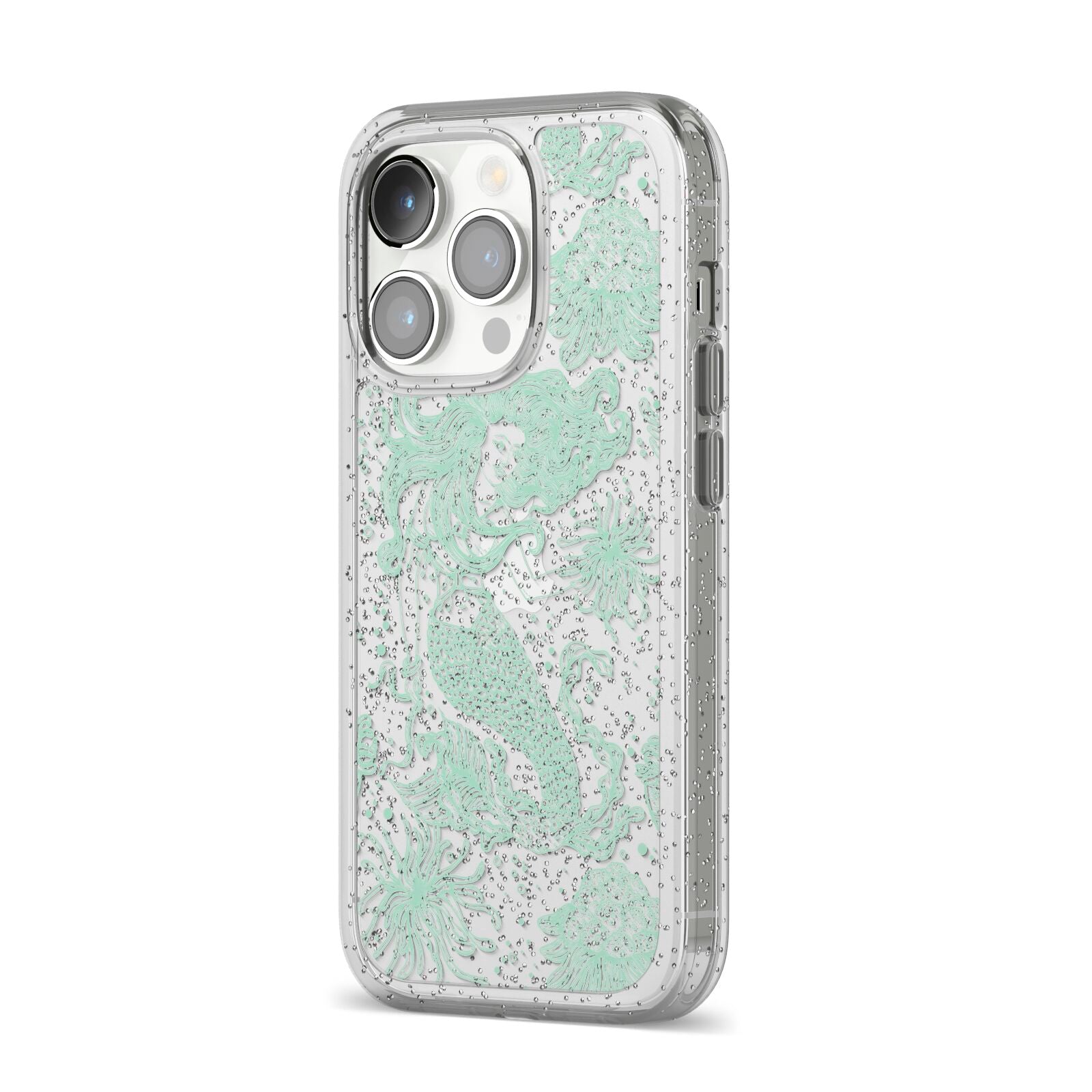 Sea Mermaid iPhone 14 Pro Glitter Tough Case Silver Angled Image