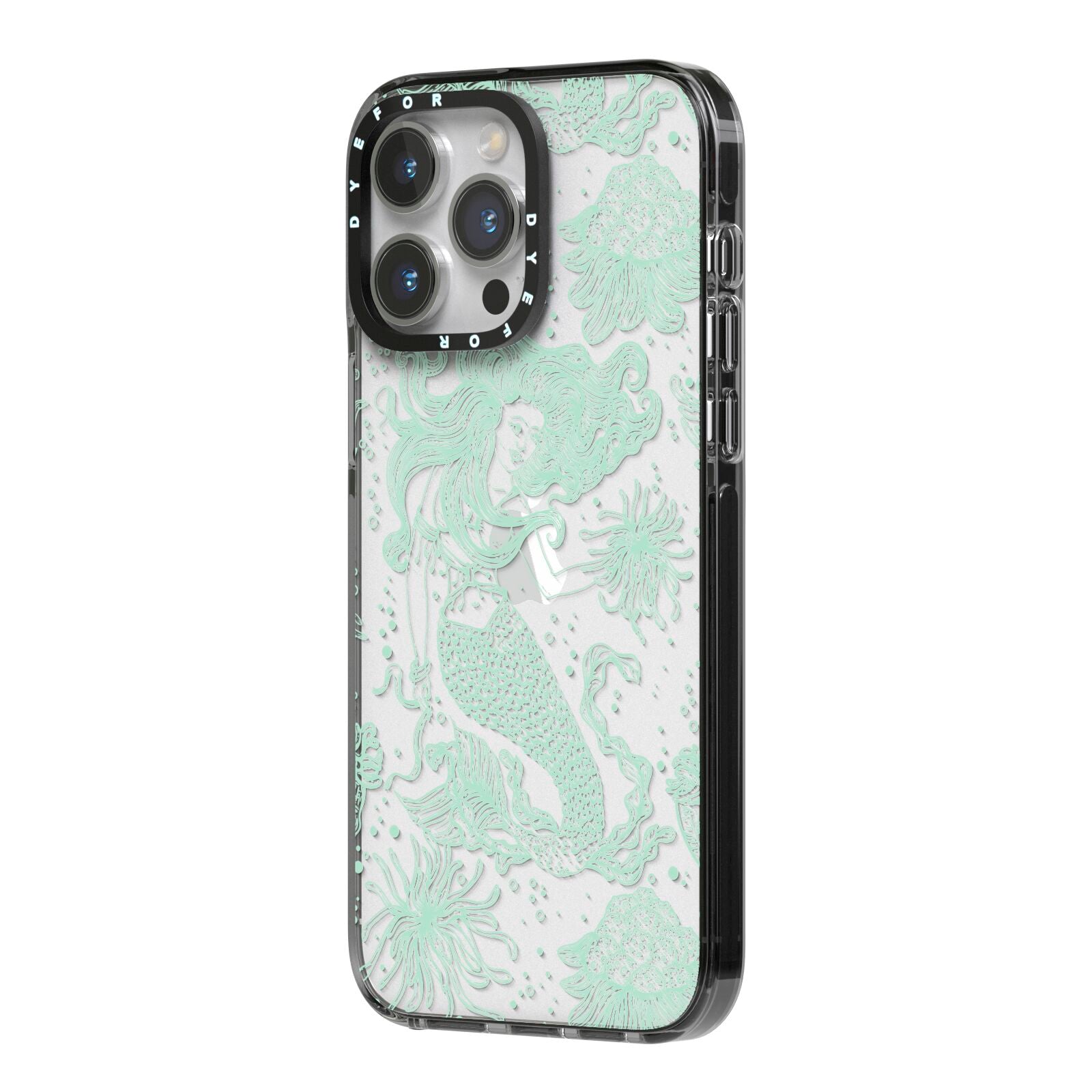 Sea Mermaid iPhone 14 Pro Max Black Impact Case Side Angle on Silver phone