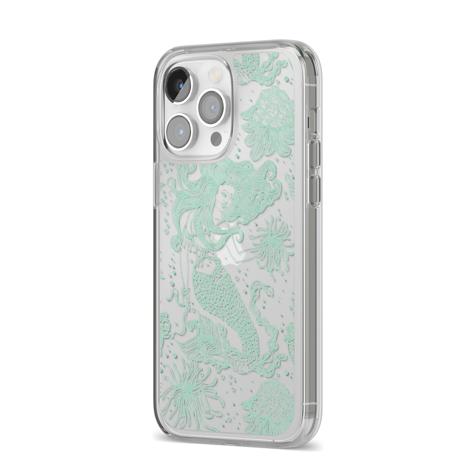 Sea Mermaid iPhone 14 Pro Max Clear Tough Case Silver Angled Image