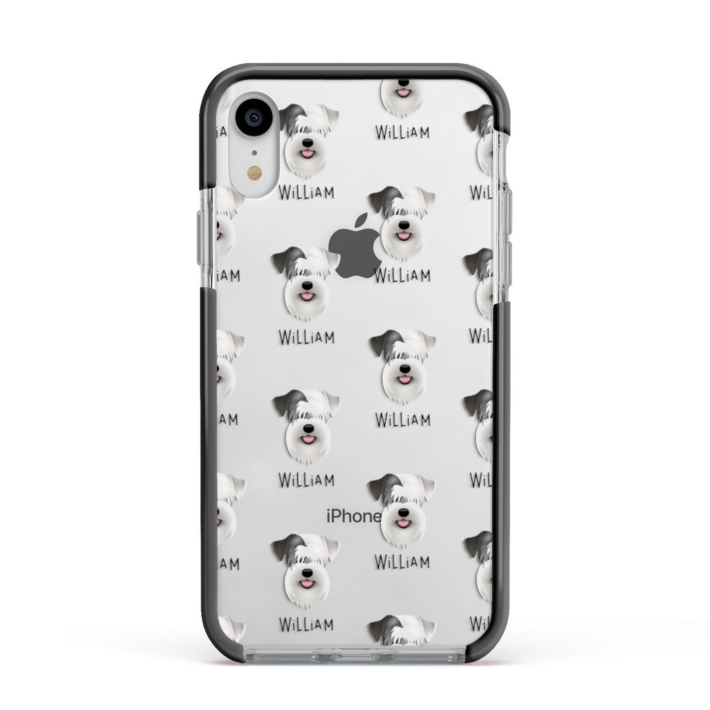 Sealyham Terrier Icon with Name Apple iPhone XR Impact Case Black Edge on Silver Phone