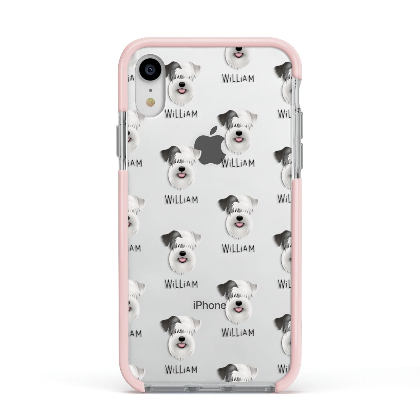 Sealyham Terrier Icon with Name Apple iPhone XR Impact Case Pink Edge on Silver Phone