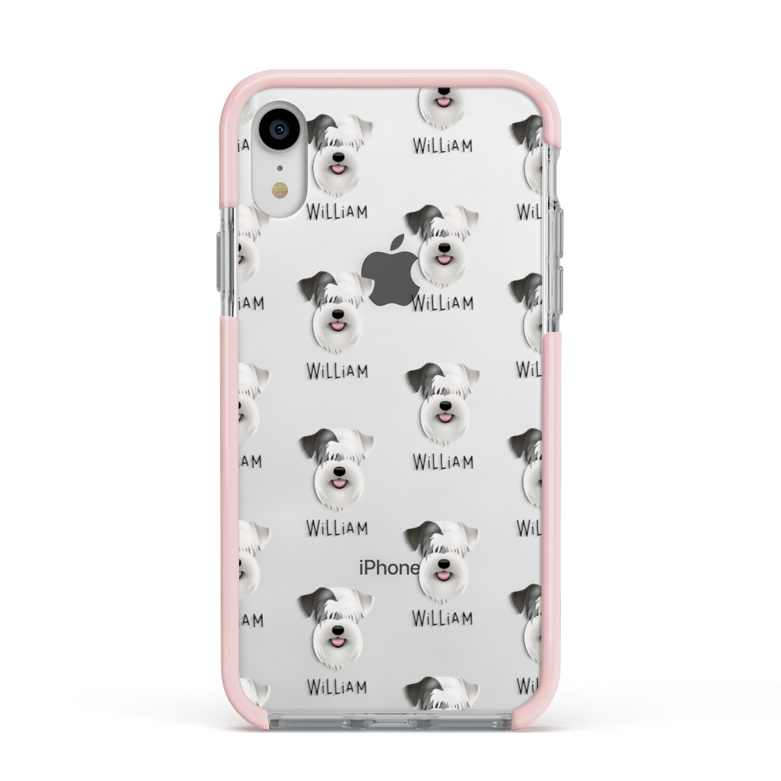 Sealyham Terrier Icon with Name Apple iPhone XR Impact Case Pink Edge on Silver Phone