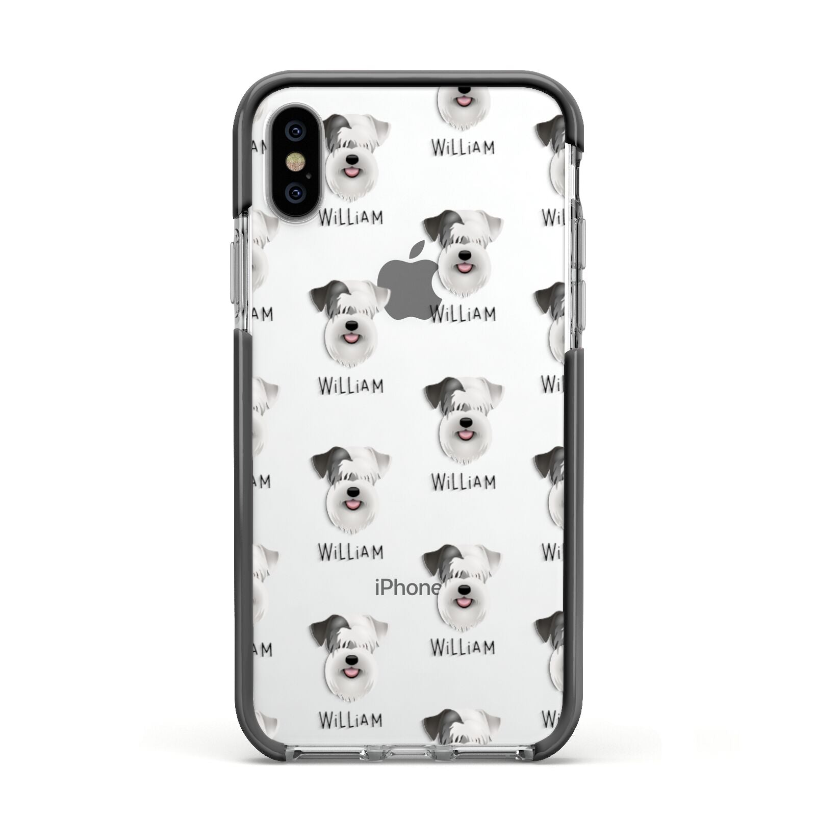 Sealyham Terrier Icon with Name Apple iPhone Xs Impact Case Black Edge on Silver Phone