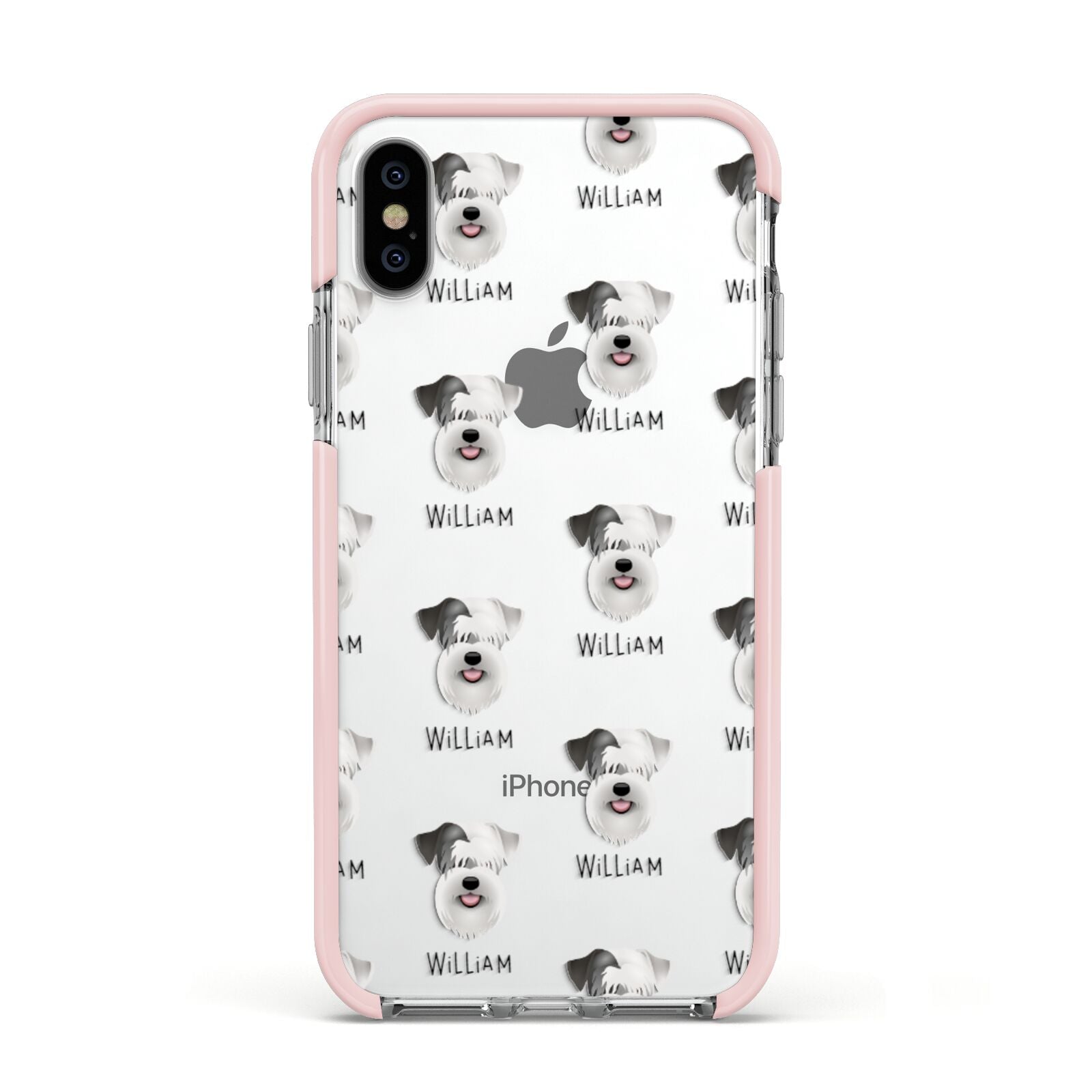 Sealyham Terrier Icon with Name Apple iPhone Xs Impact Case Pink Edge on Silver Phone