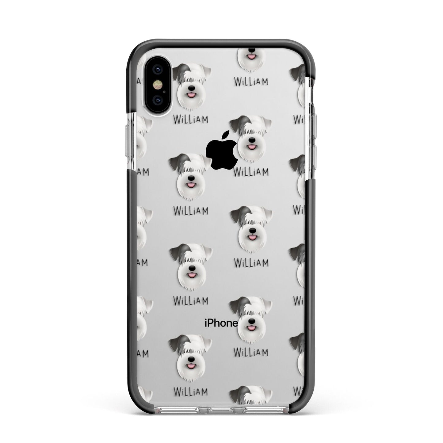 Sealyham Terrier Icon with Name Apple iPhone Xs Max Impact Case Black Edge on Silver Phone