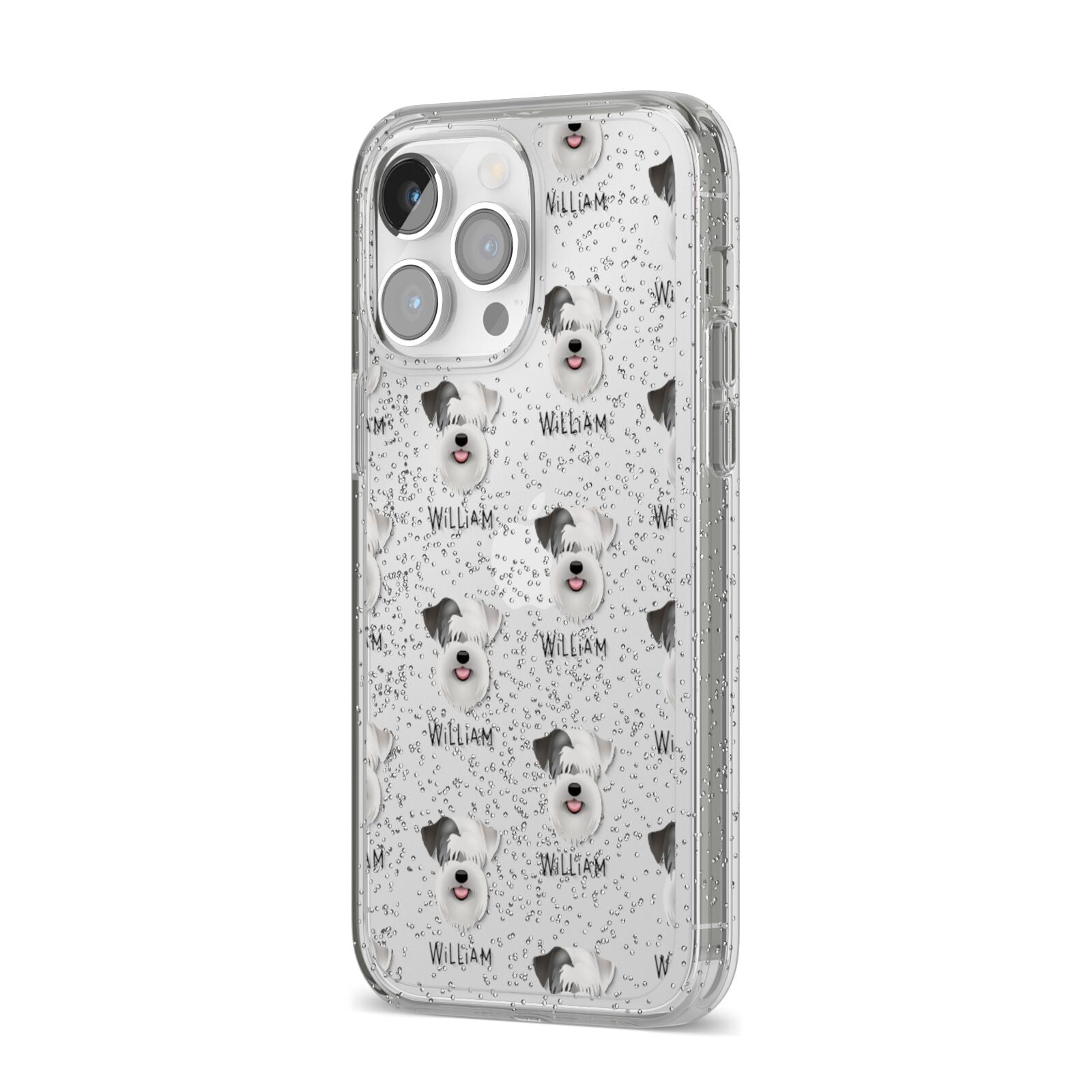 Sealyham Terrier Icon with Name iPhone 14 Pro Max Glitter Tough Case Silver Angled Image