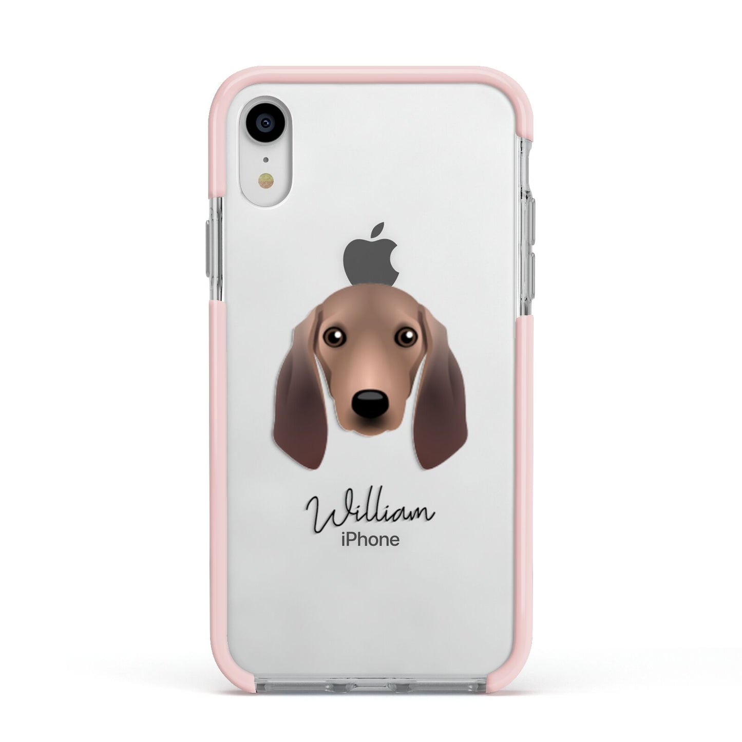 Segugio Italiano Personalised Apple iPhone XR Impact Case Pink Edge on Silver Phone