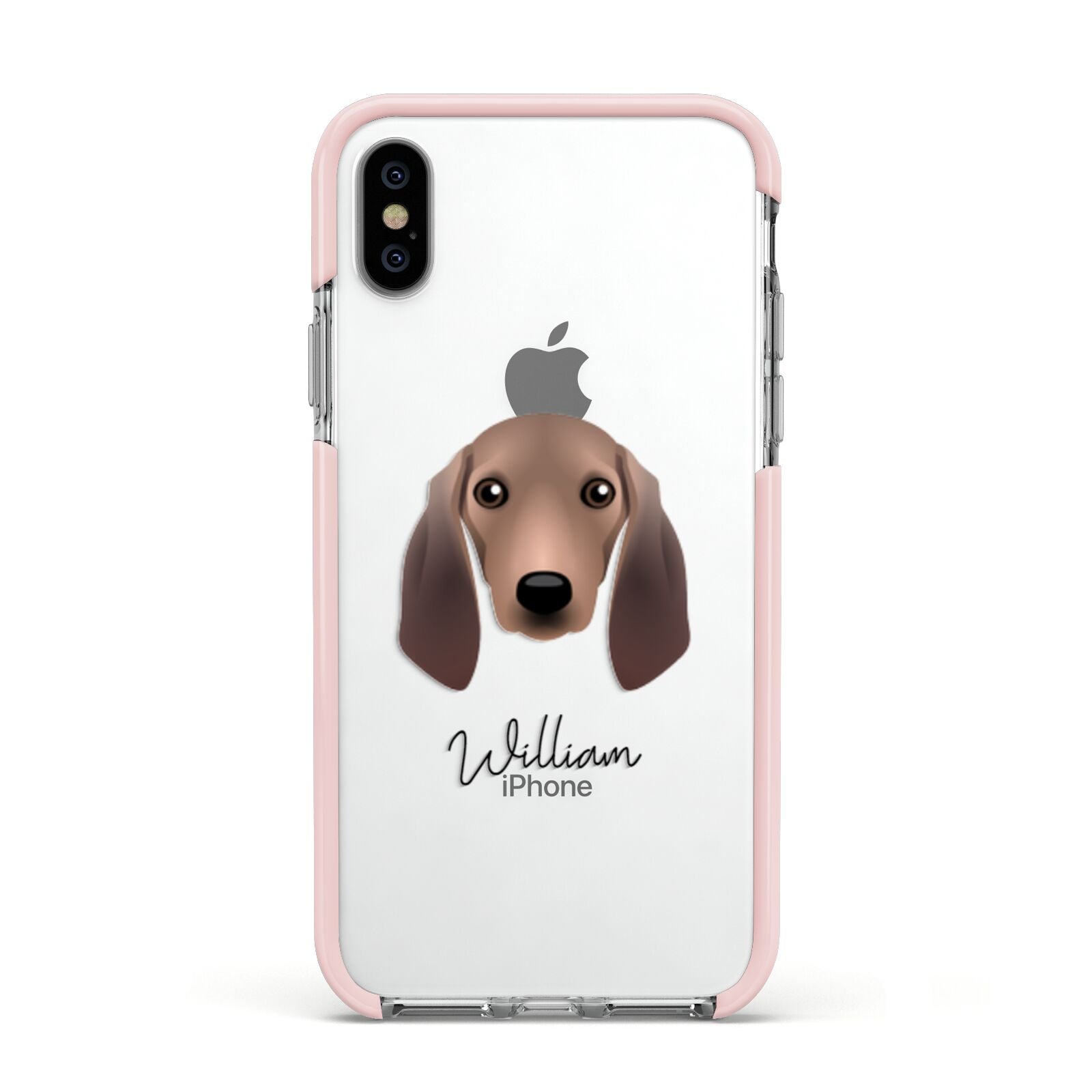 Segugio Italiano Personalised Apple iPhone Xs Impact Case Pink Edge on Silver Phone