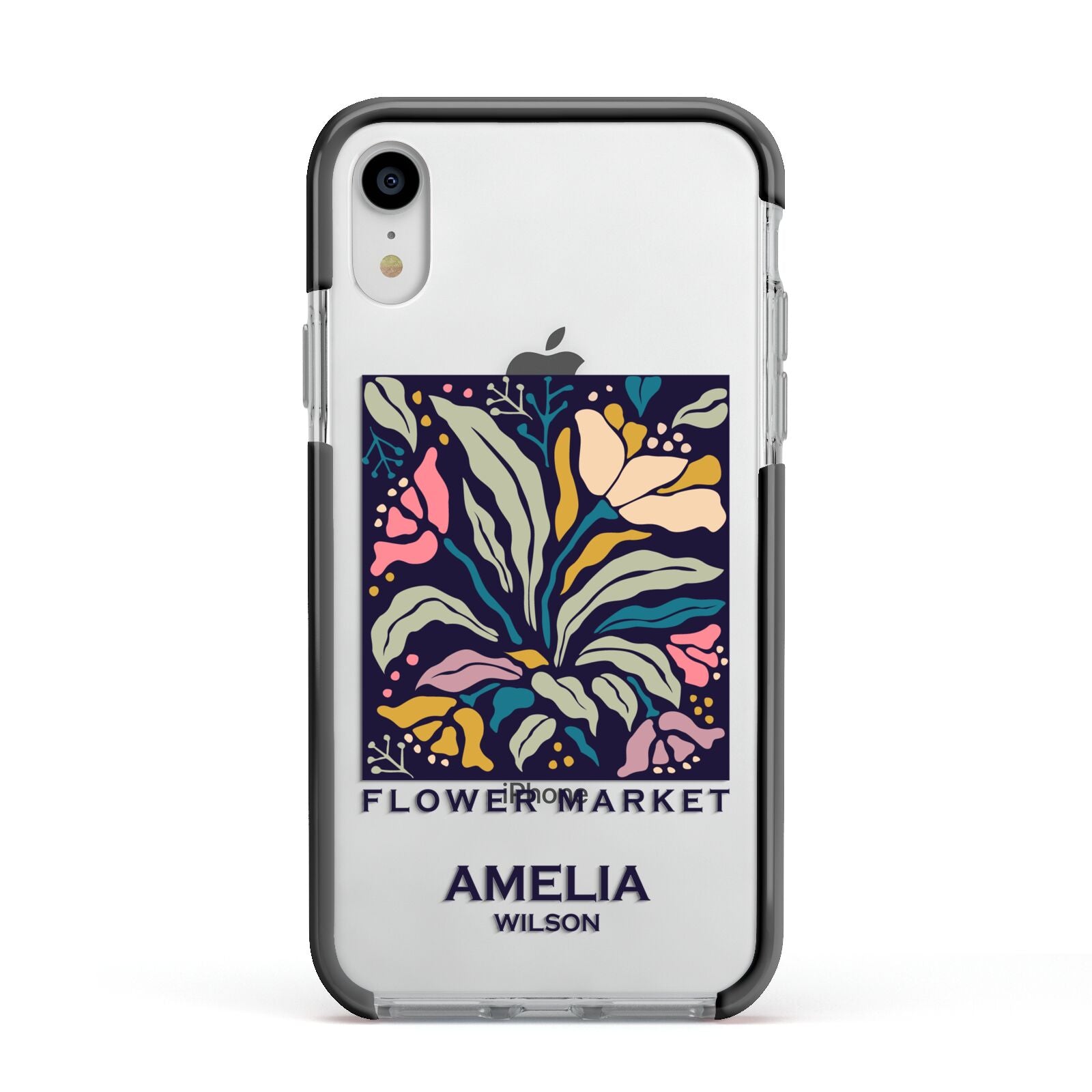 Seoul Flower Market Apple iPhone XR Impact Case Black Edge on Silver Phone