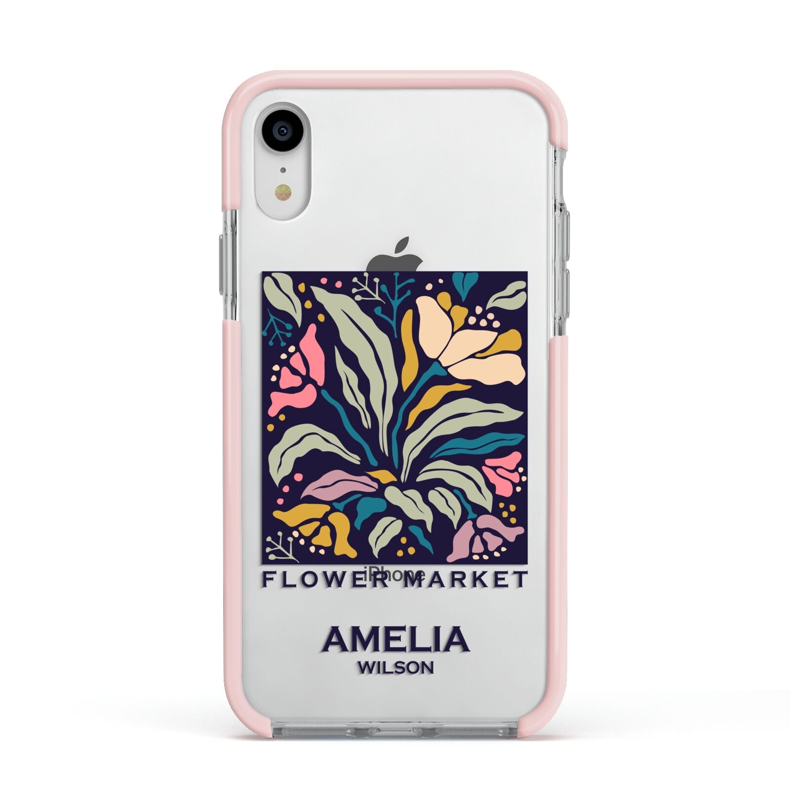 Seoul Flower Market Apple iPhone XR Impact Case Pink Edge on Silver Phone