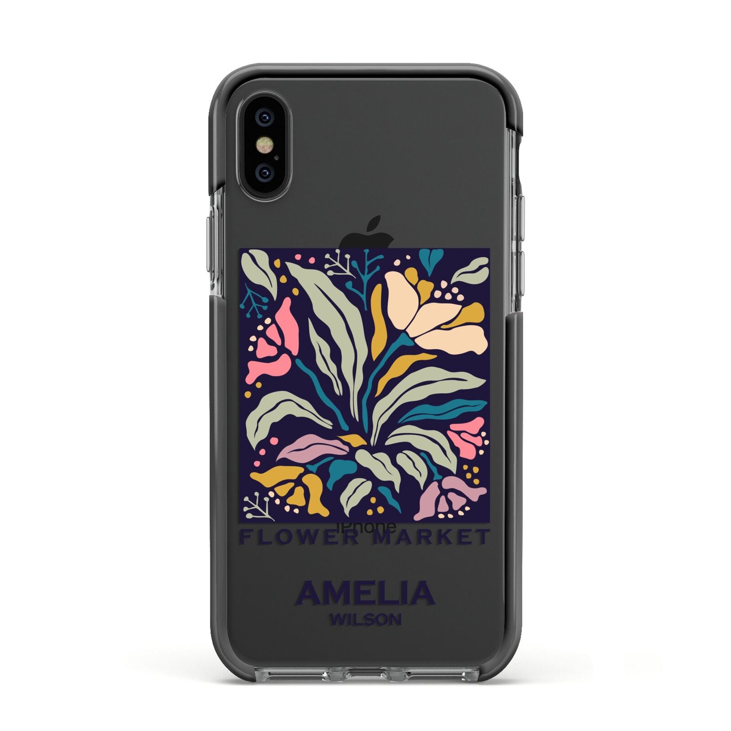 Seoul Flower Market Apple iPhone Xs Impact Case Black Edge on Black Phone