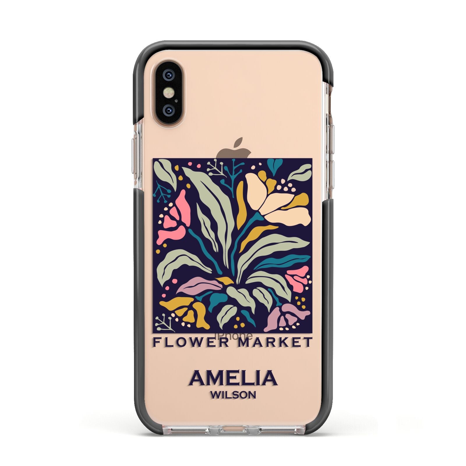 Seoul Flower Market Apple iPhone Xs Impact Case Black Edge on Gold Phone