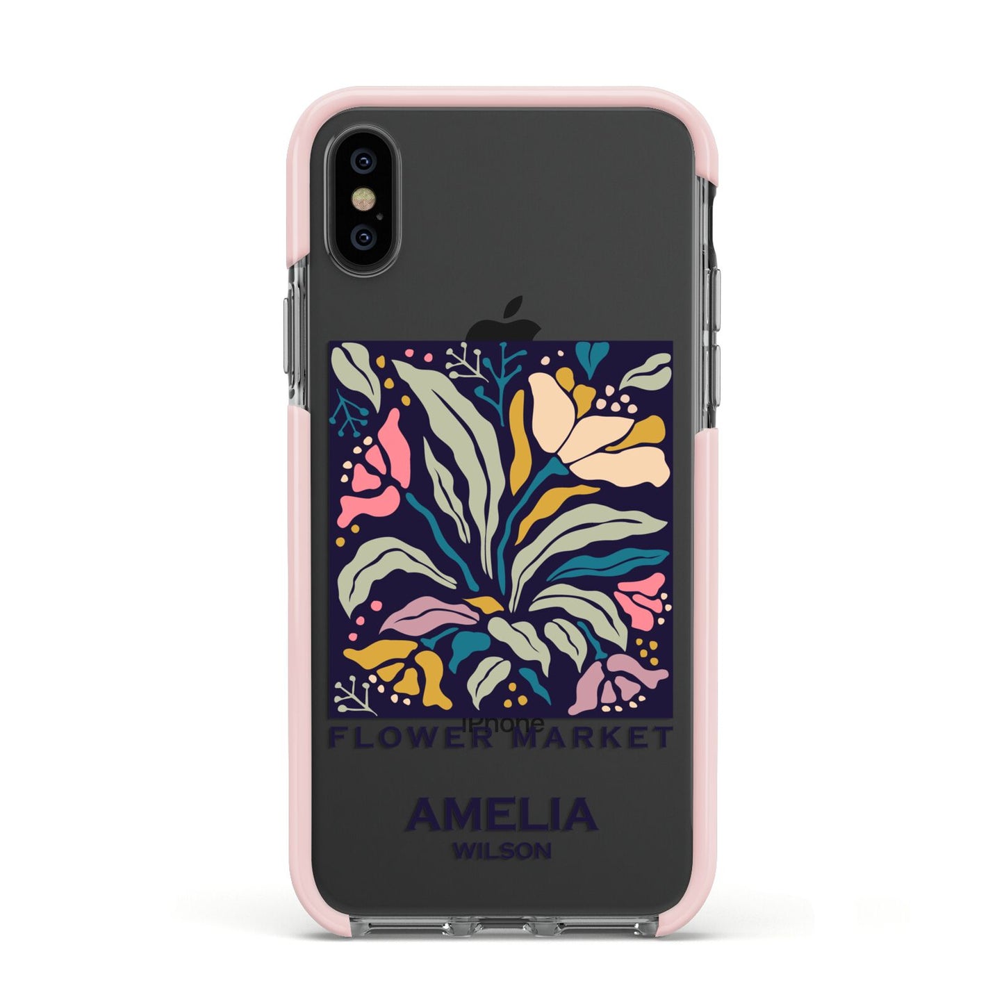 Seoul Flower Market Apple iPhone Xs Impact Case Pink Edge on Black Phone