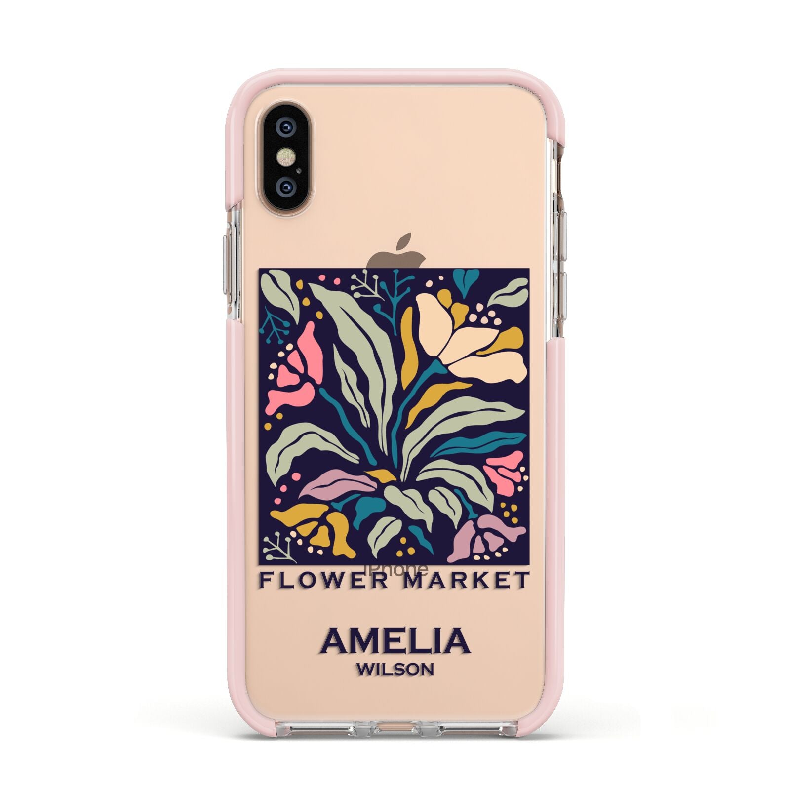 Seoul Flower Market Apple iPhone Xs Impact Case Pink Edge on Gold Phone