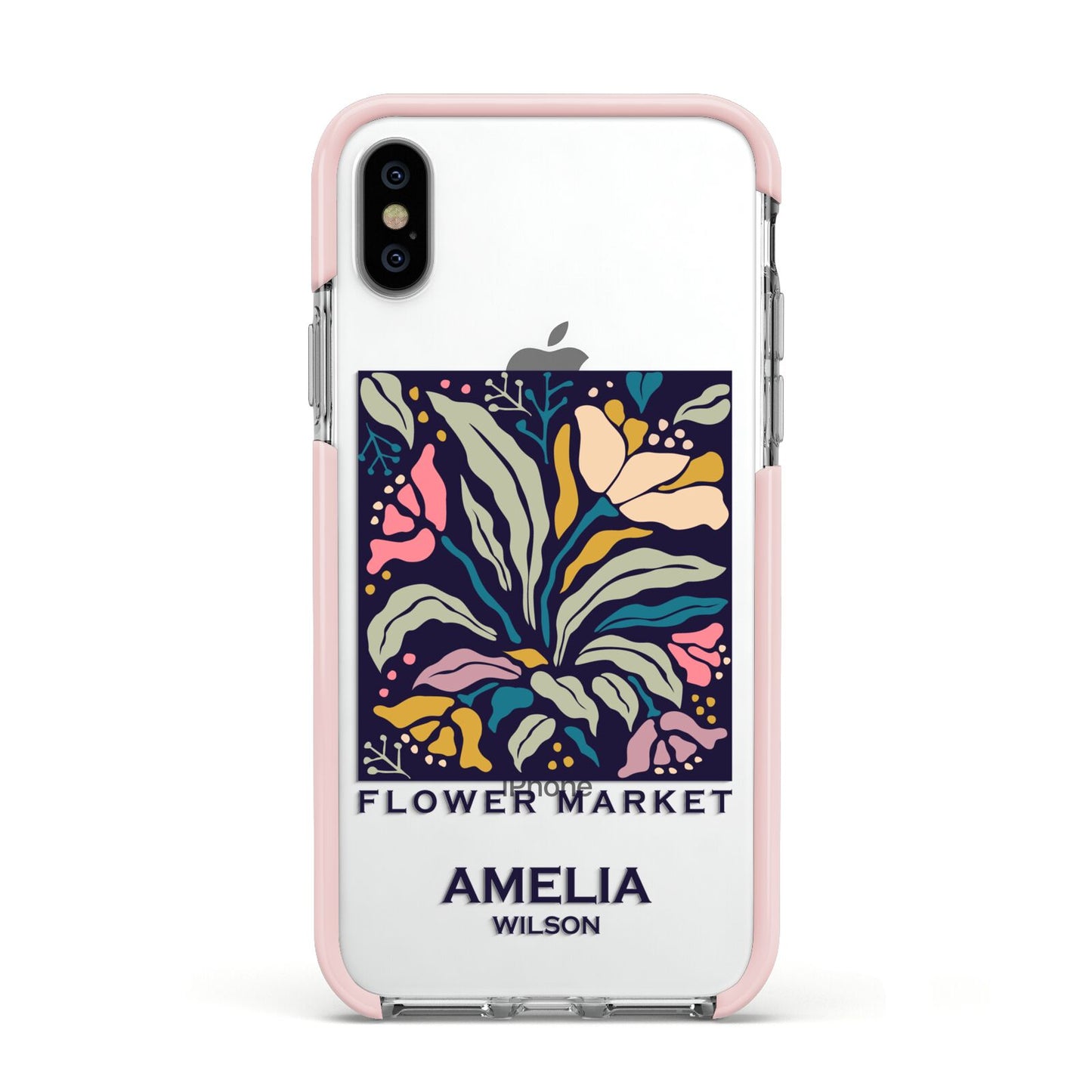 Seoul Flower Market Apple iPhone Xs Impact Case Pink Edge on Silver Phone