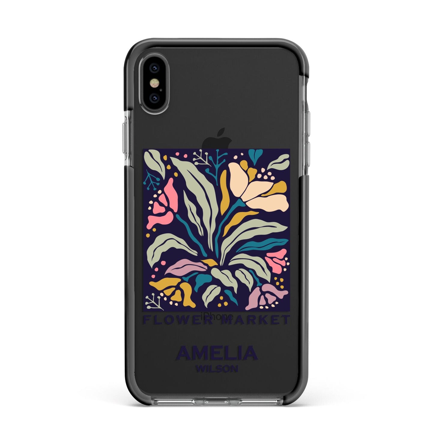 Seoul Flower Market Apple iPhone Xs Max Impact Case Black Edge on Black Phone