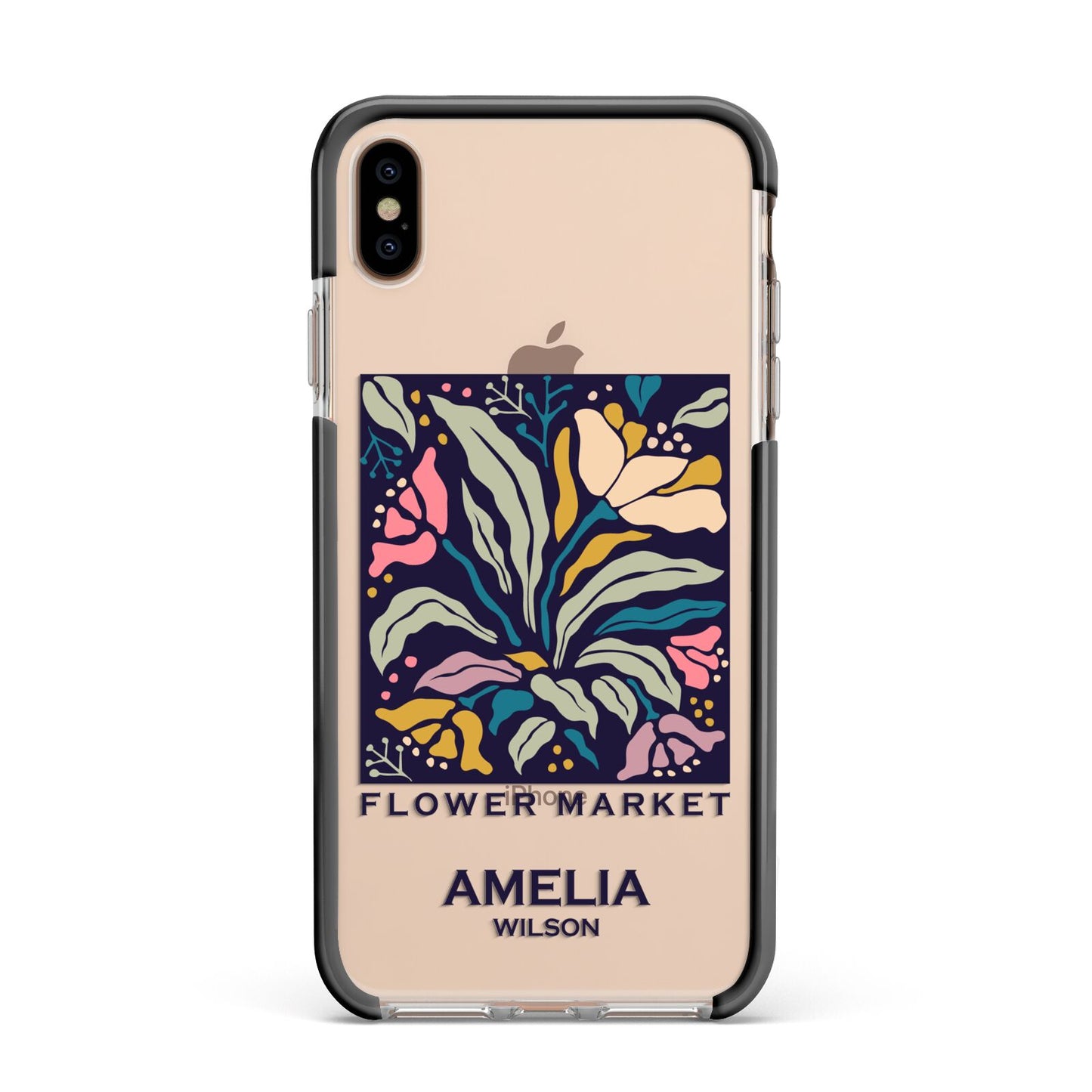 Seoul Flower Market Apple iPhone Xs Max Impact Case Black Edge on Gold Phone