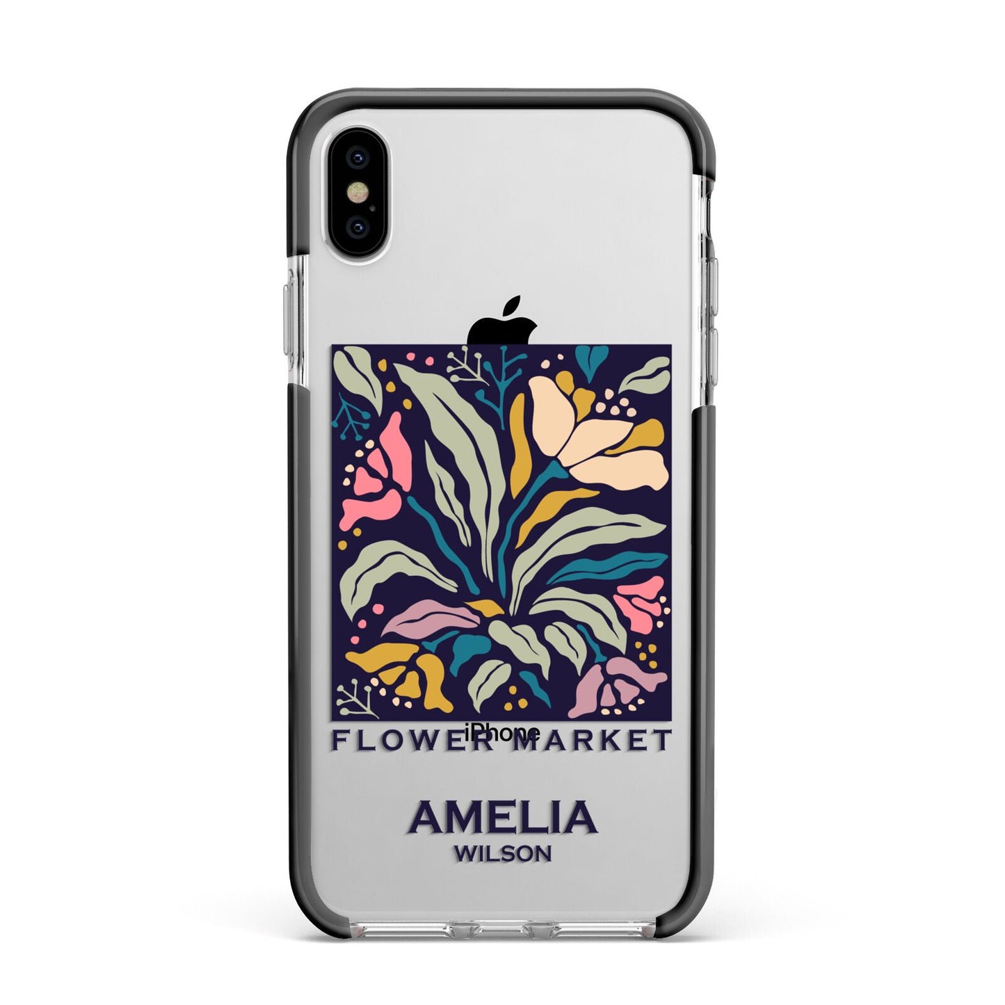 Seoul Flower Market Apple iPhone Xs Max Impact Case Black Edge on Silver Phone