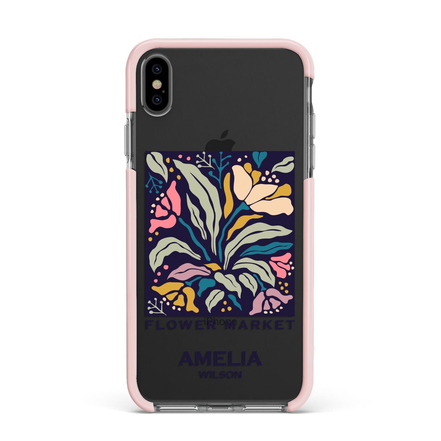 Seoul Flower Market Apple iPhone Xs Max Impact Case Pink Edge on Black Phone