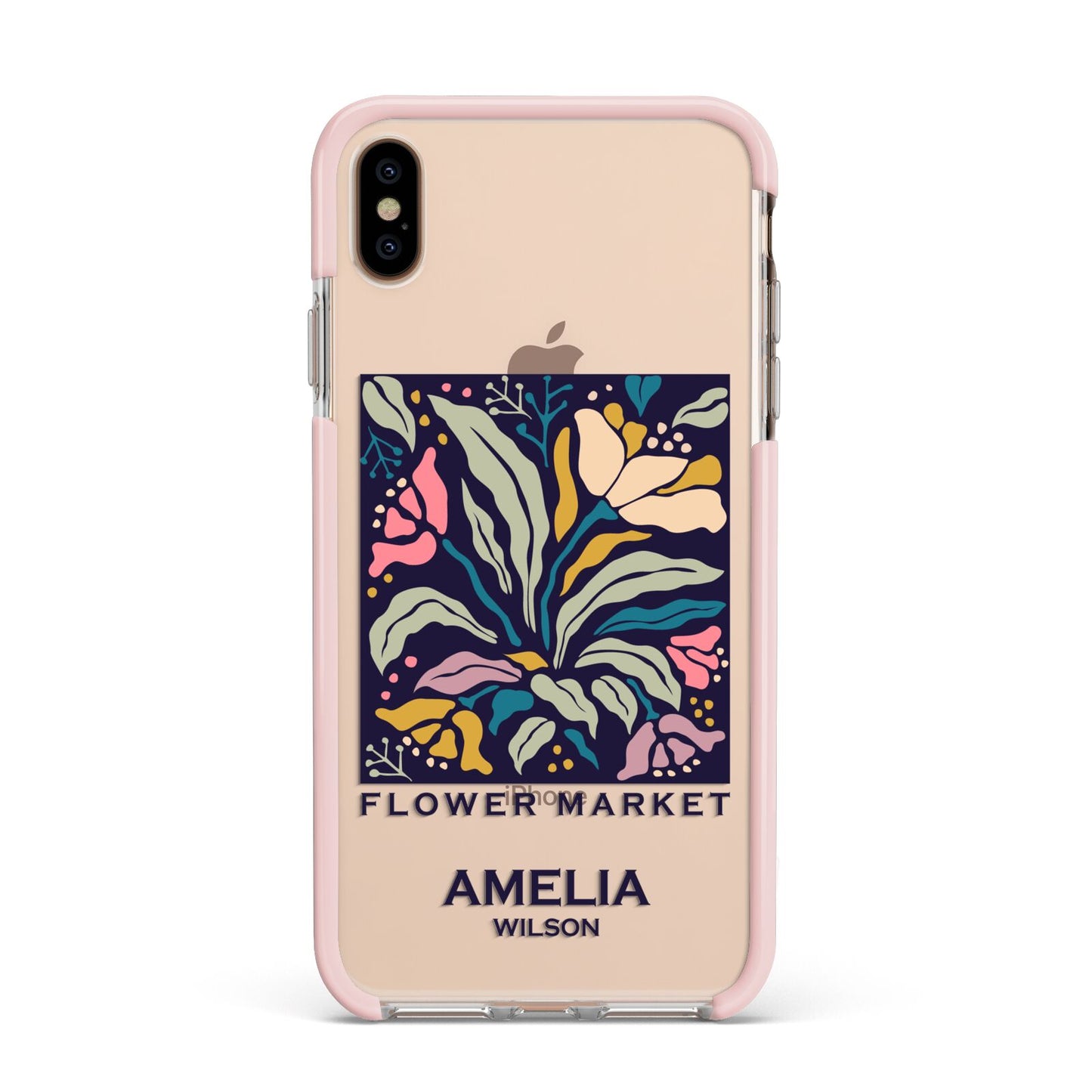 Seoul Flower Market Apple iPhone Xs Max Impact Case Pink Edge on Gold Phone