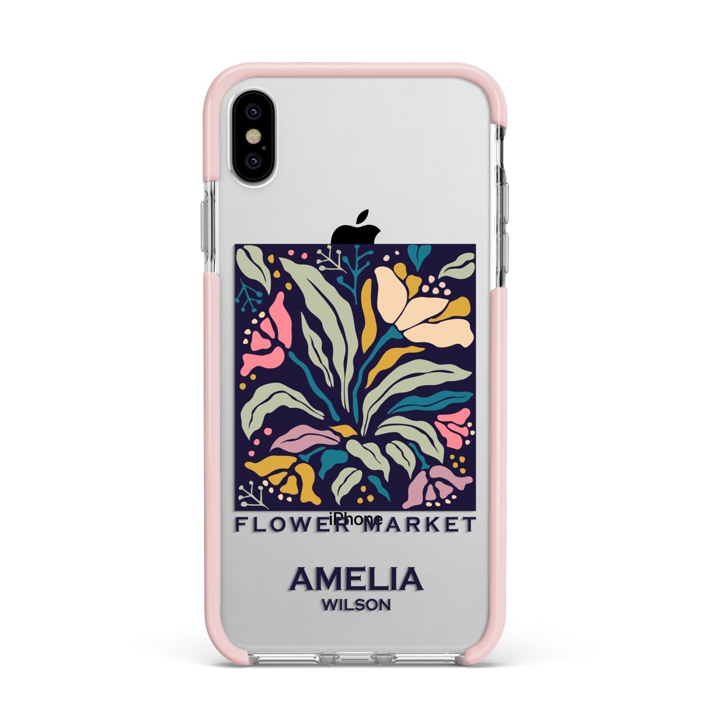 Seoul Flower Market Apple iPhone Xs Max Impact Case Pink Edge on Silver Phone