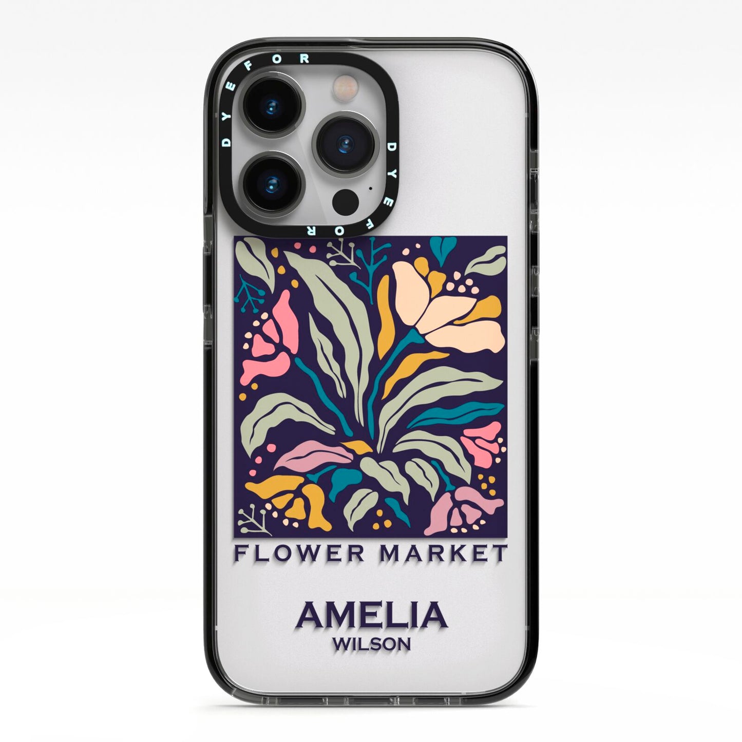 Seoul Flower Market iPhone 13 Pro Black Impact Case on Silver phone