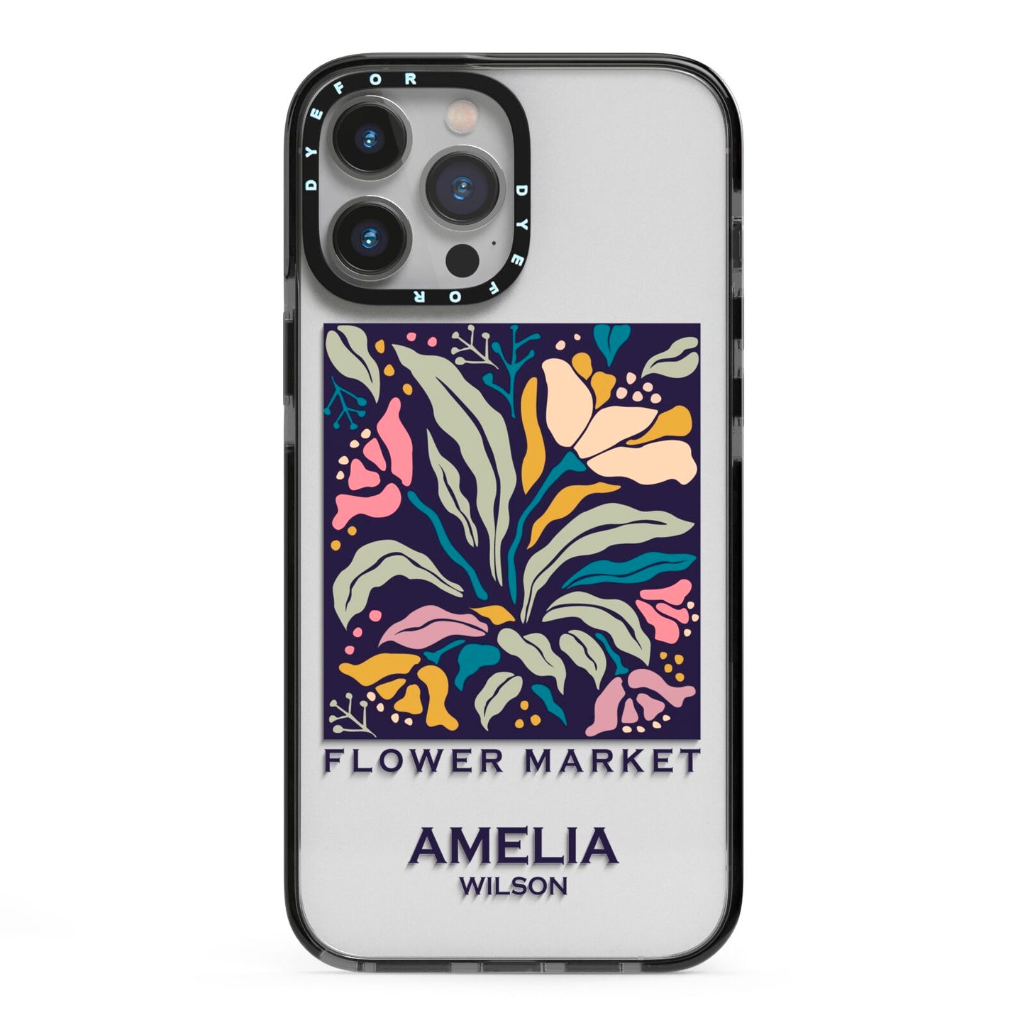 Seoul Flower Market iPhone 13 Pro Max Black Impact Case on Silver phone