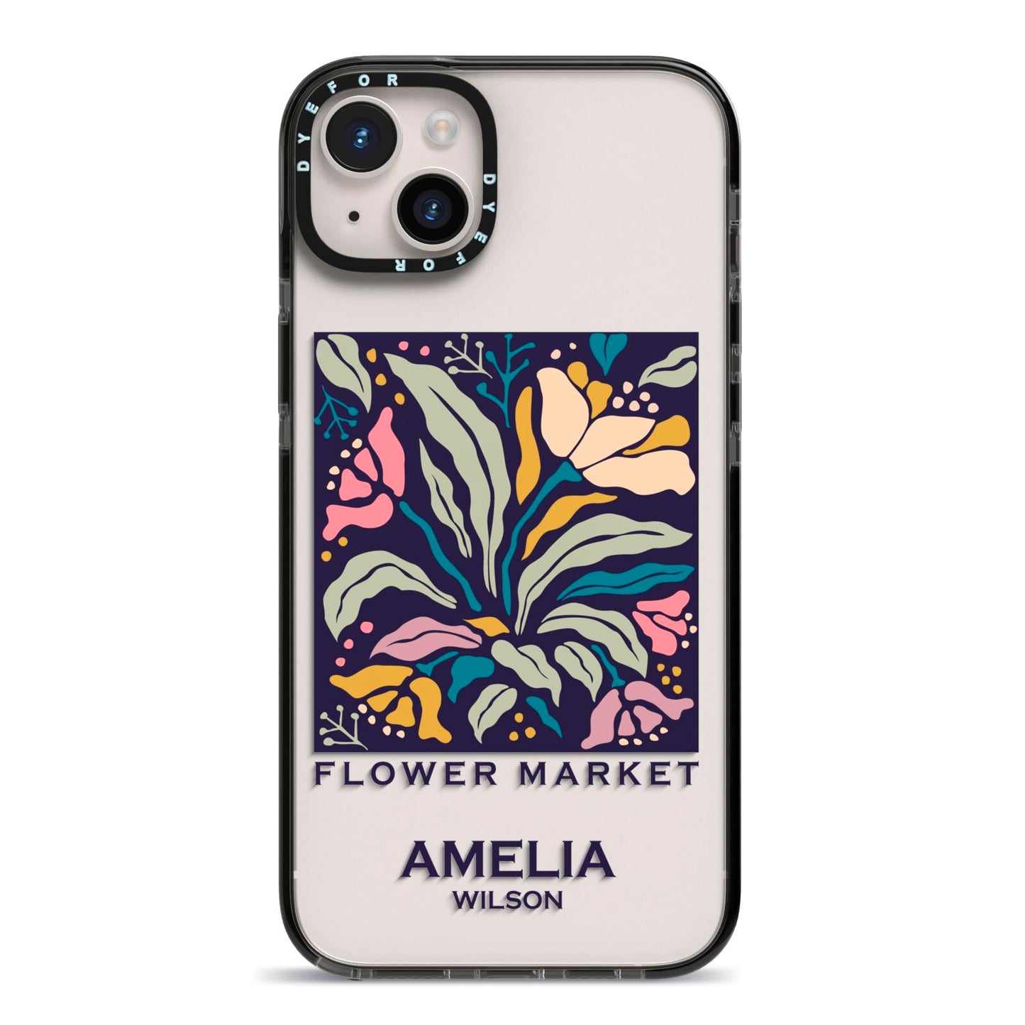 Seoul Flower Market iPhone 14 Plus Black Impact Case on Silver phone