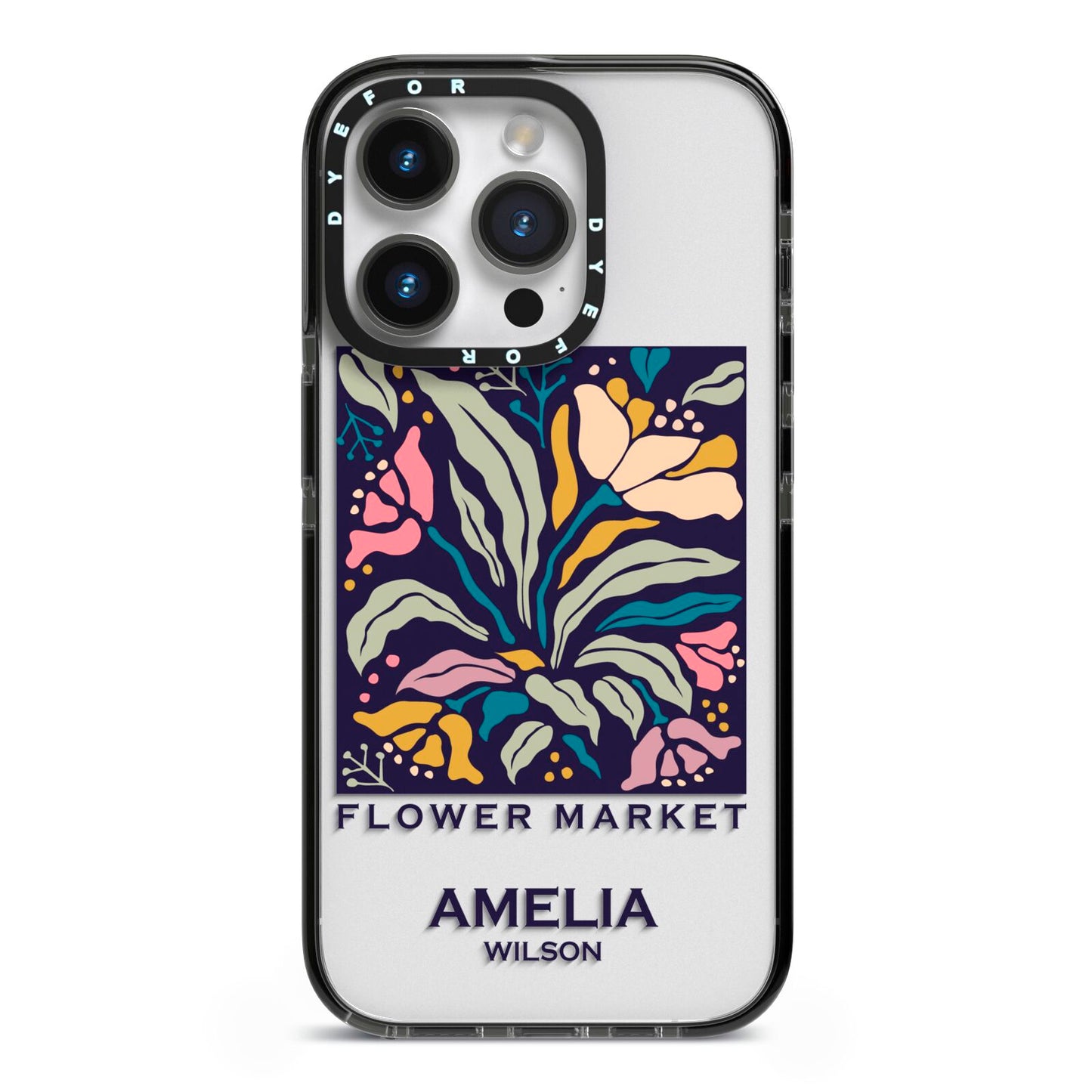 Seoul Flower Market iPhone 14 Pro Black Impact Case on Silver phone