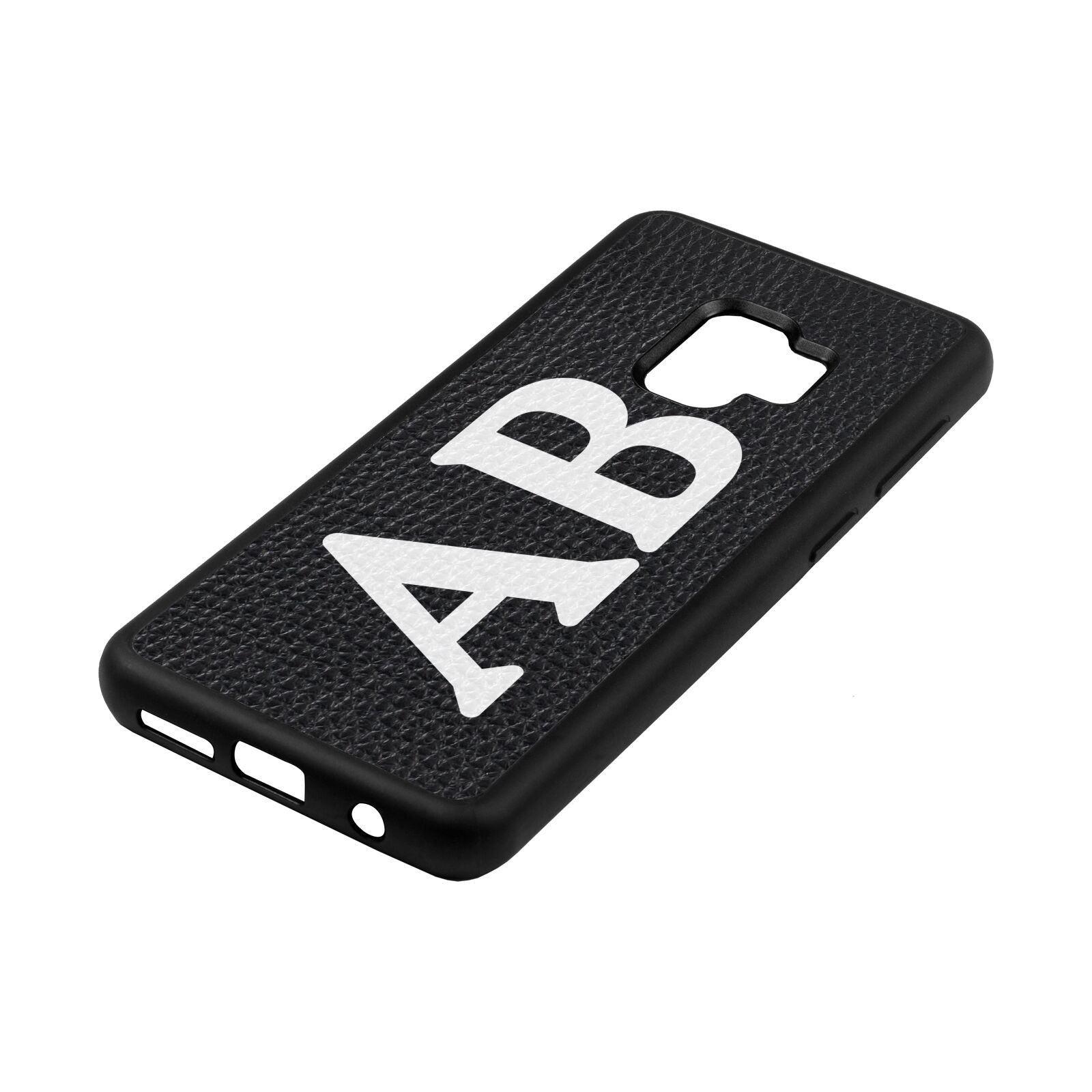 Serif Initials Black Pebble Leather Samsung S9 Case Side Angle