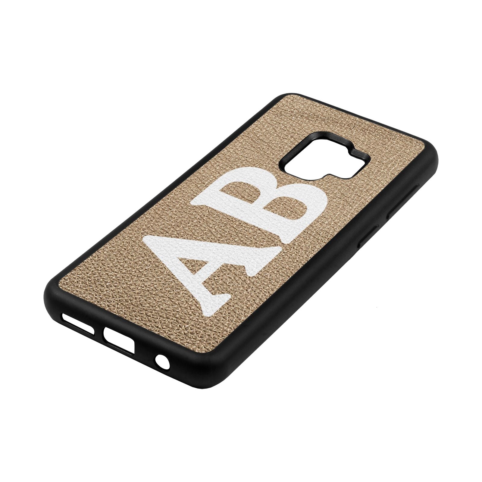 Serif Initials Gold Pebble Leather Samsung S9 Case Side Angle