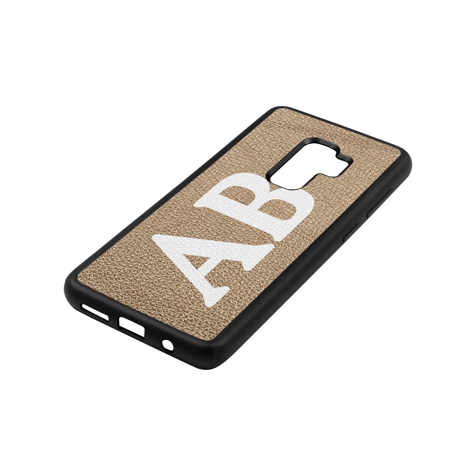 Serif Initials Gold Pebble Leather Samsung S9 Plus Case Side Angle