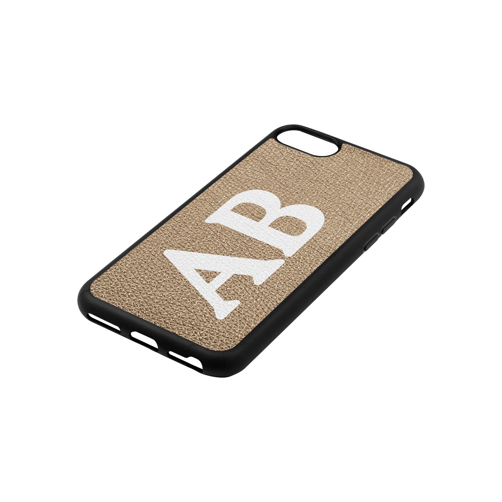 Serif Initials Gold Pebble Leather iPhone 8 Case Side Angle